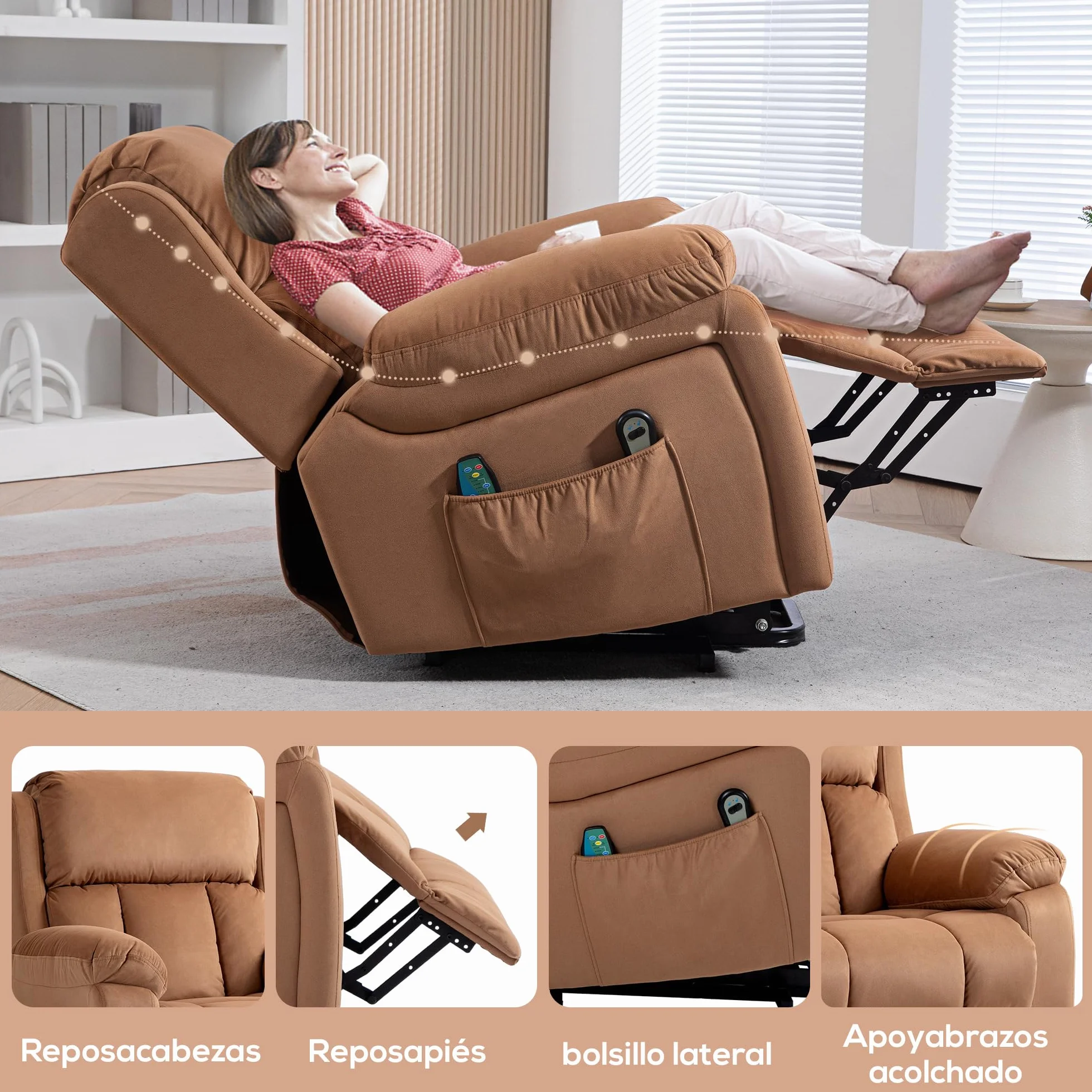 HOMCOM Sillón Relax Reclinable Eléctrico Levanta Personas con Masaje y Calor, Cuero Sintético, Marrón