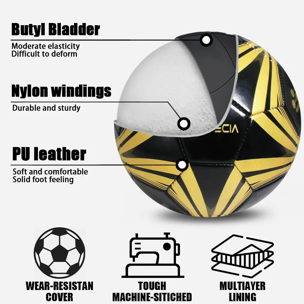 Balón de fútbol unisex de talla 5, pelota oficial profesional al aire libre para jóvenes y adultos., Negro