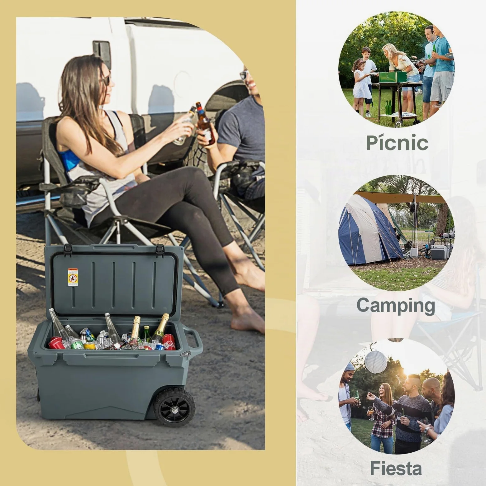 COSTWAY Enfriador Rotomoldeado, Hielera Portátil con Portavasos Integrados, Abridor de Botellas, Retención de Hielo Durante 5-7 Días, a Prueba de Fugas para Camping, Picnic, Pesca