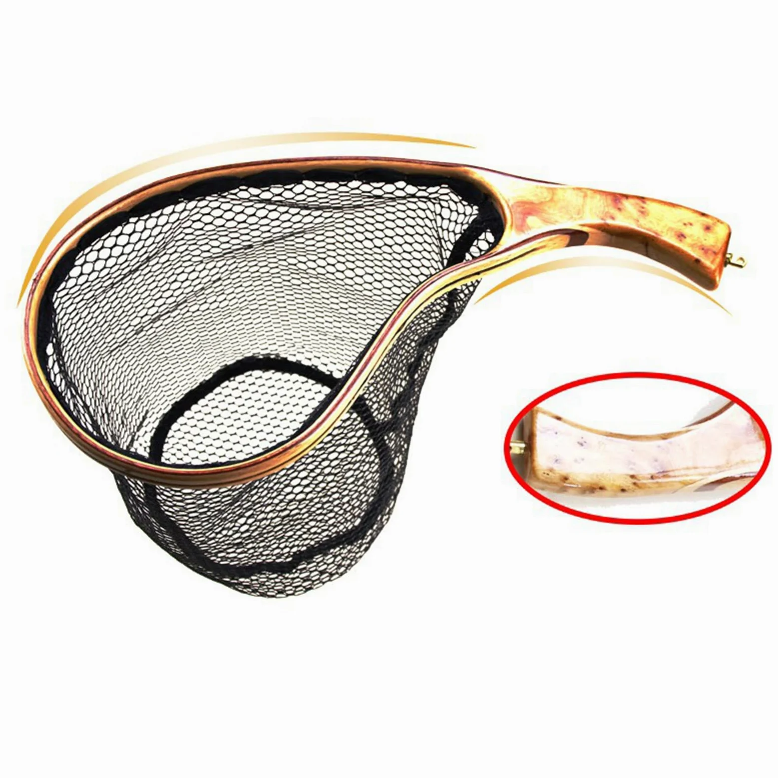 Malla reforzada con diseño de secado de enredos | Malla de nailon seco, mango de madera curvado, agarre ergonómico, diseño de secado, equipo de pesca al aire libre