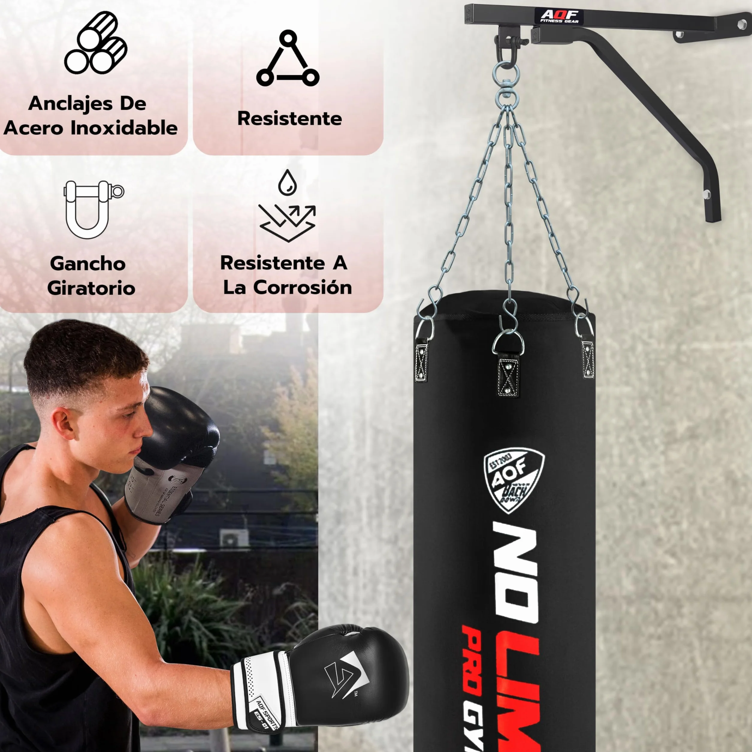 AQF Soporte De Pared para Saco De Boxeo, Boxeo Pared Soporte, Soporte Pared Saco Boxeo MMA, UFC, Gimnasio En Casa, Ganchos De Techo