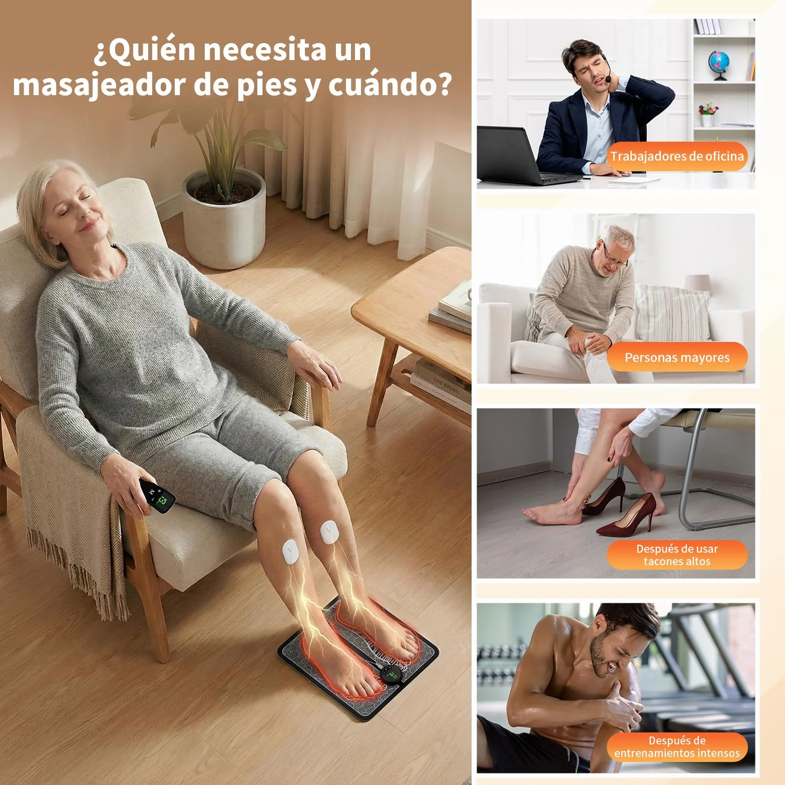 Estera Masajeadora de Pies EMS, Masajeador Eléctrico Plegable con 12 Modos y 19 Niveles de Intensidad para Circulación y Alivio del Dolor