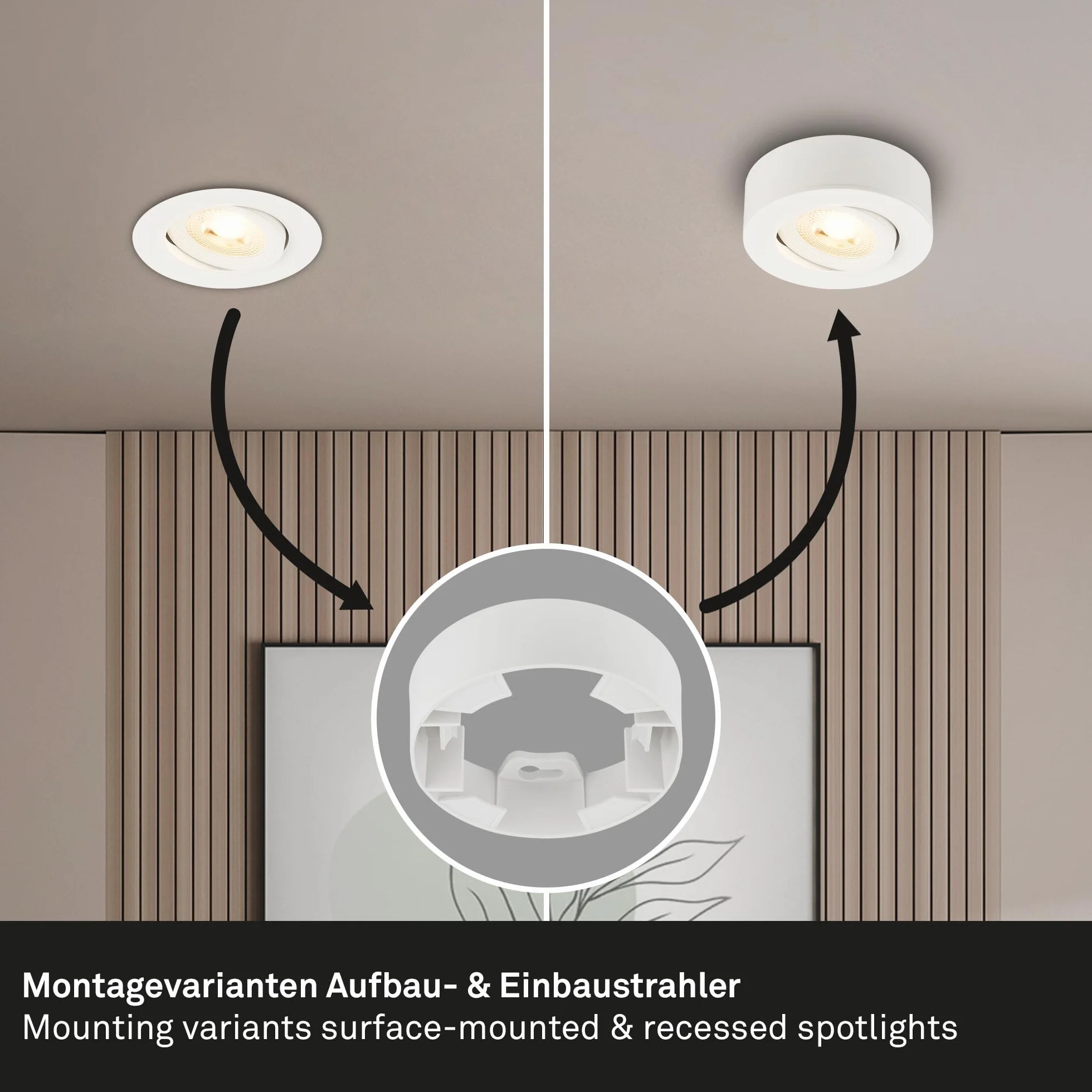 BRILONER 2 en 1 Foco LED de Superficie y Empotrable Orientable 230V Blanco Cálido 68mm Agujero 90x30mm
