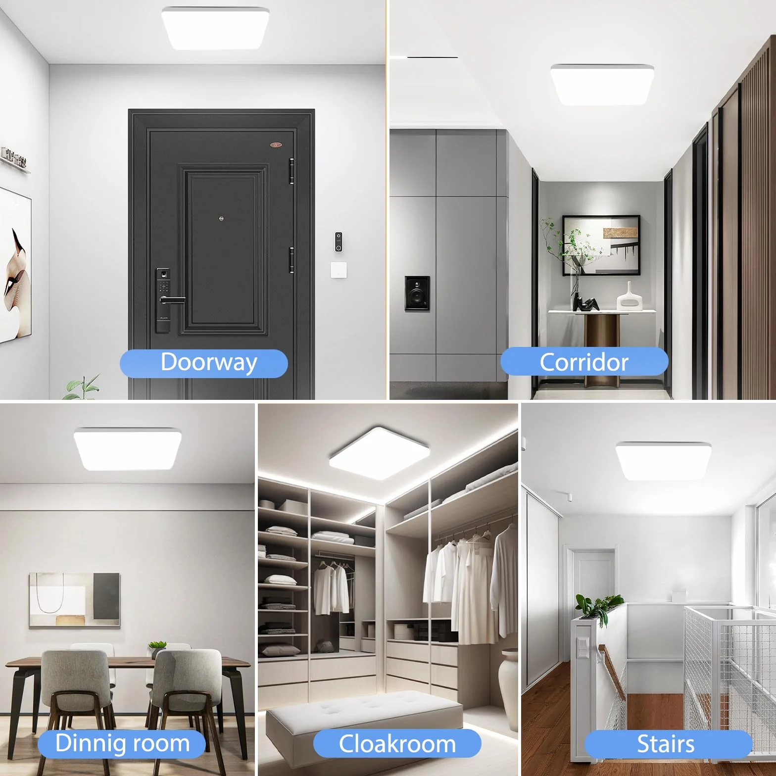 OUILA Plafon LED Techo 20W 2000LM 6500K IP44 Blanco Frío Cuadrado