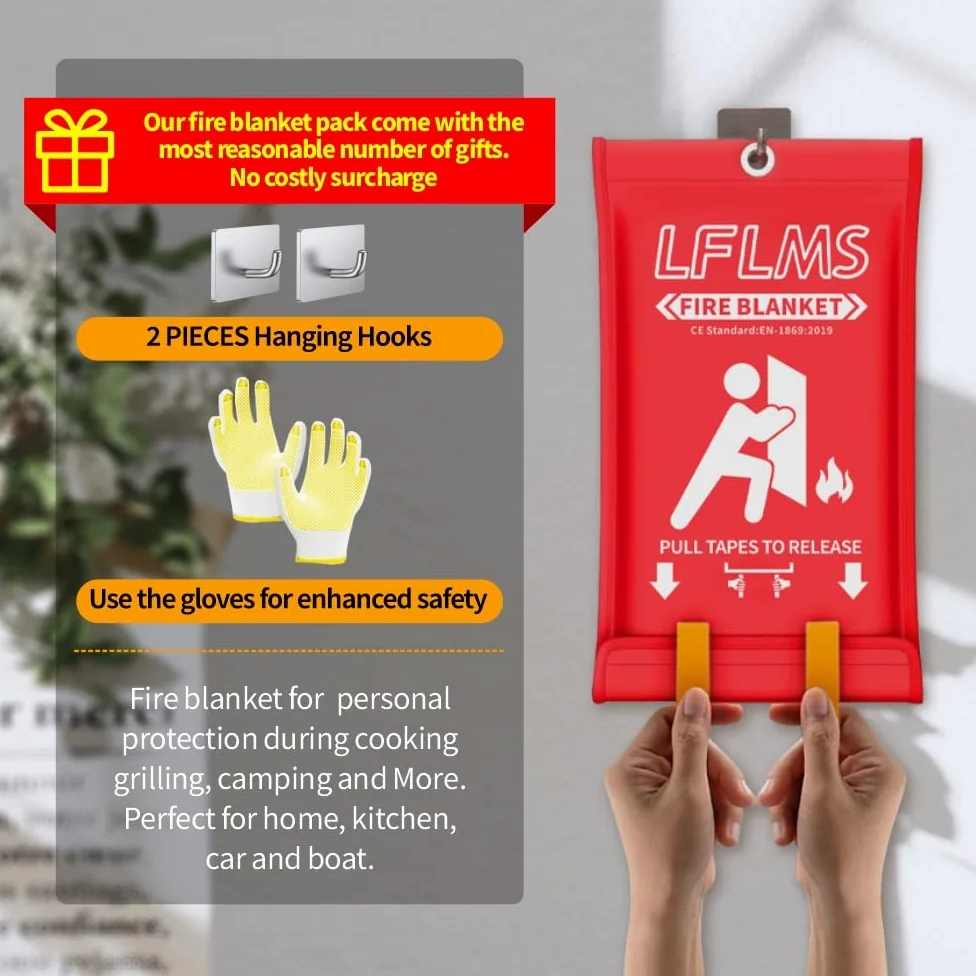 Mantas de emergencia para el hogar, paquete de 8 mantas de extinción de incendios, manta ignífuga de 40 x 40 pulgadas para cocina, manta de seguridad contra incendios de fibra de vidrio ignífuga para