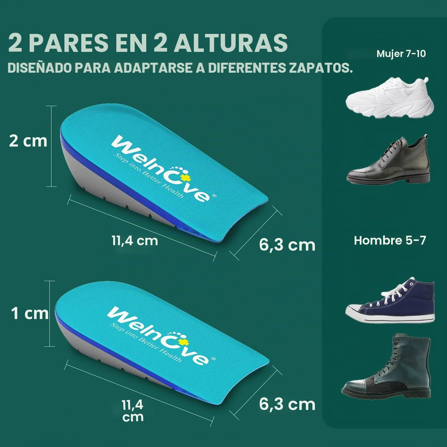 Welnove Almohadilla de talón para aliviar el dolor, Plantilla para Fascitis plantar, Mujeres 37,5-41, Hombres 37-39, 0,6-1 pulgadas, 2 pares