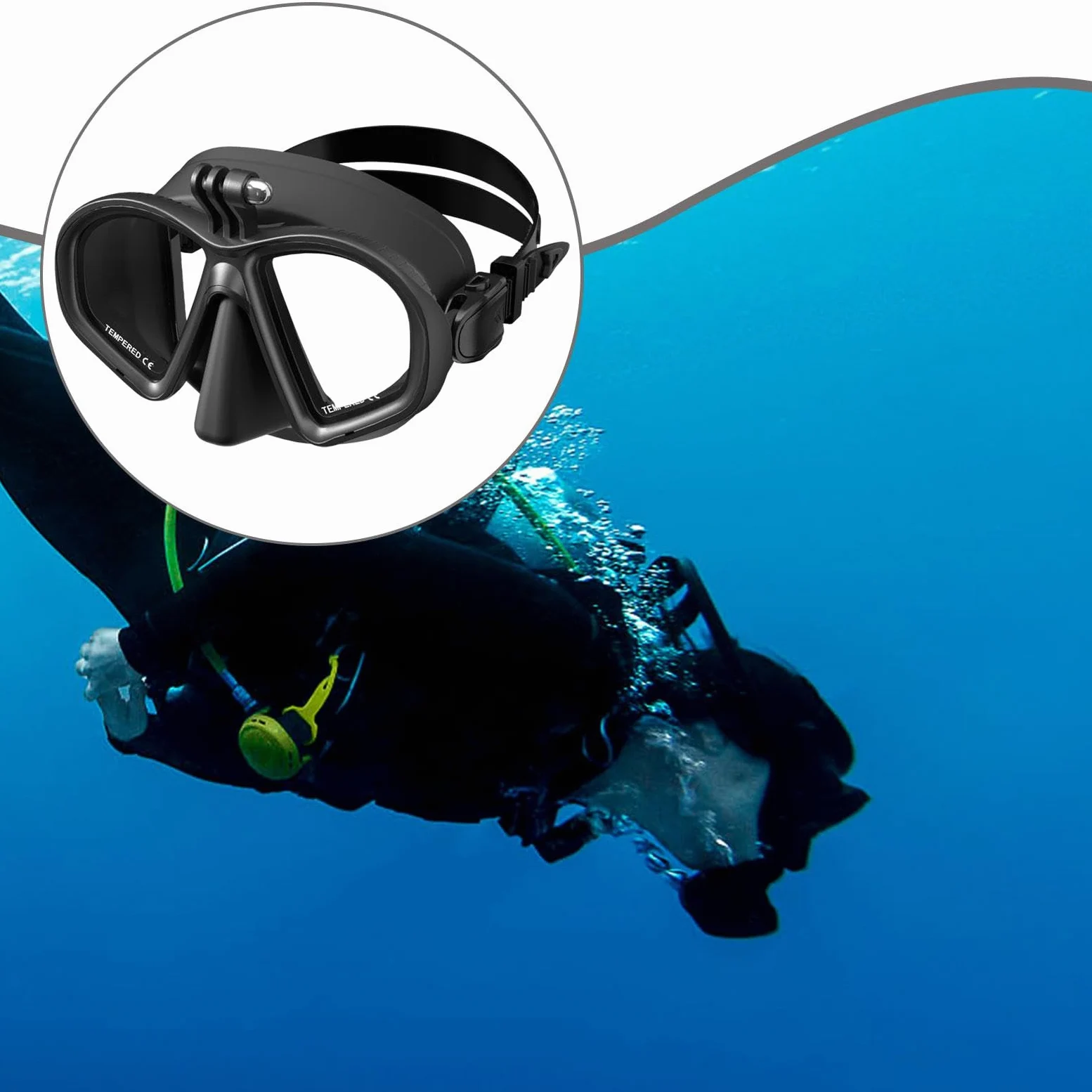 Gafas de Buceo Profesional Ligeras Antivaho de Silicona Vidrio Templado con Soporte para Cámara Deportiva Ajuste Cómodo Adecuadas para Deportes Acuáti