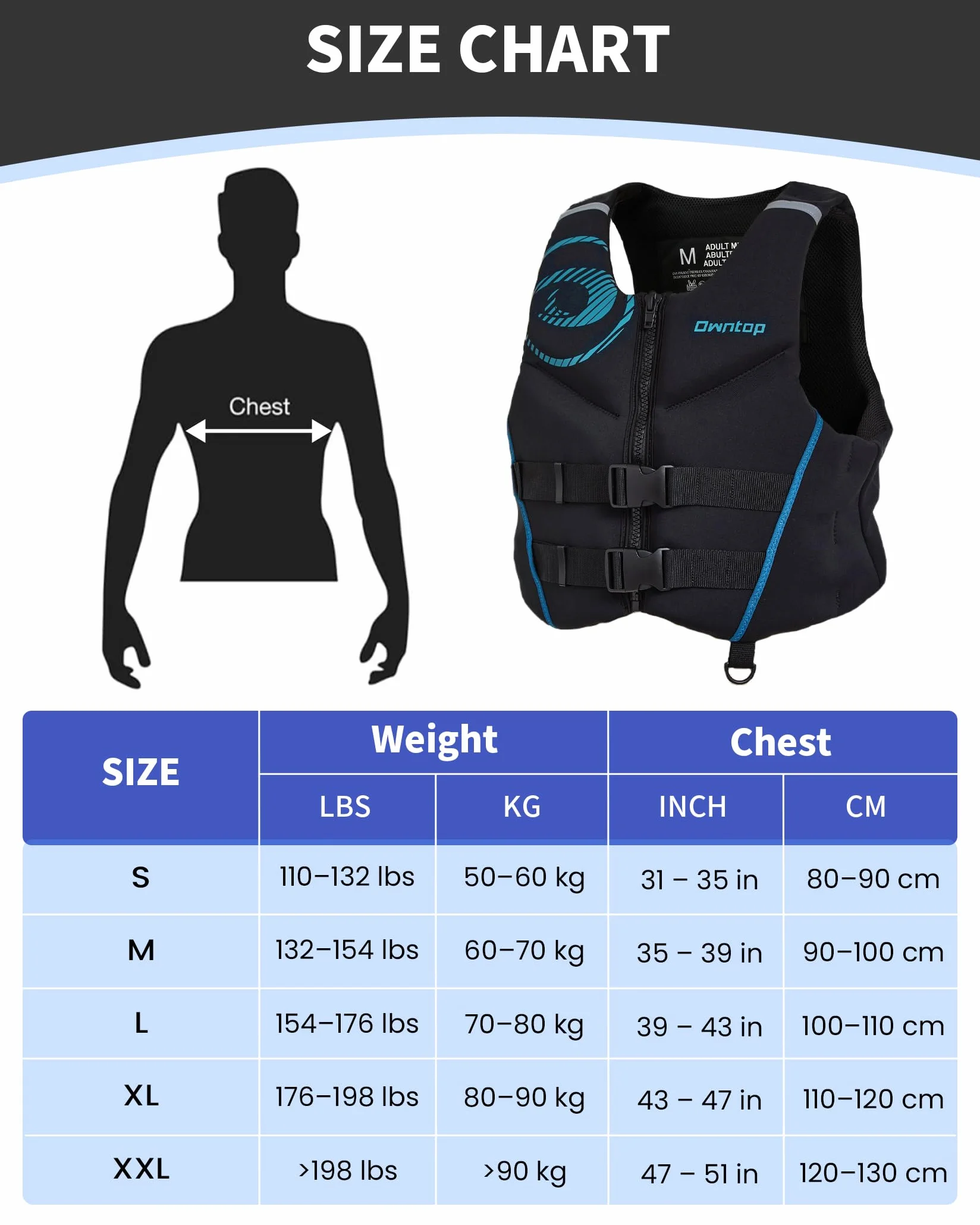 Owntop Ayuda a la Flotabilidad para Adultos | Chaleco de Natación de Neopreno Ligero | Chaleco de Flotabilidad Plegable con Doble Correa de Ajuste para Kayak, Paddle y Navegación