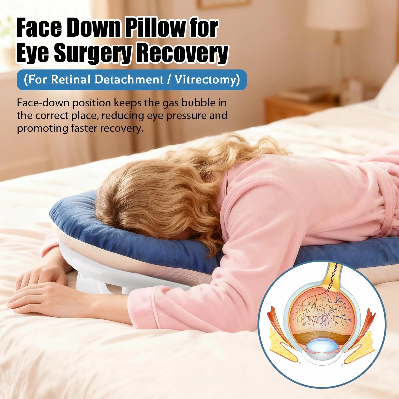 JAOGAUS Almohada Facial para Dormir Boca Abajo, Cojín Ergonómico con Memory Foam, Reposacabezas Ajustable
