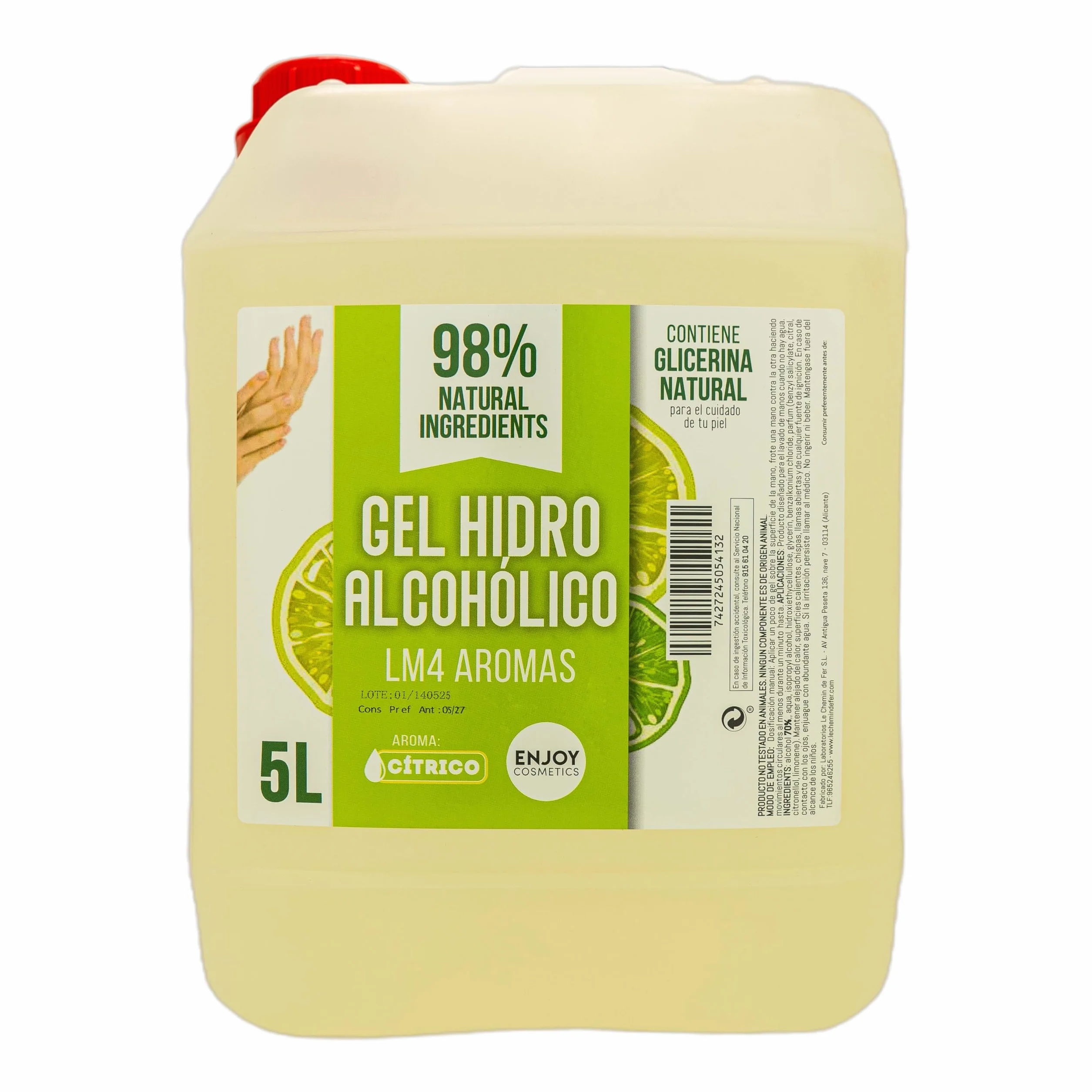 ENJOY COSMETICS Gel Hidroalcohólico Aroma Cítrico 5L 70% Alcohol con Glicerina Natural