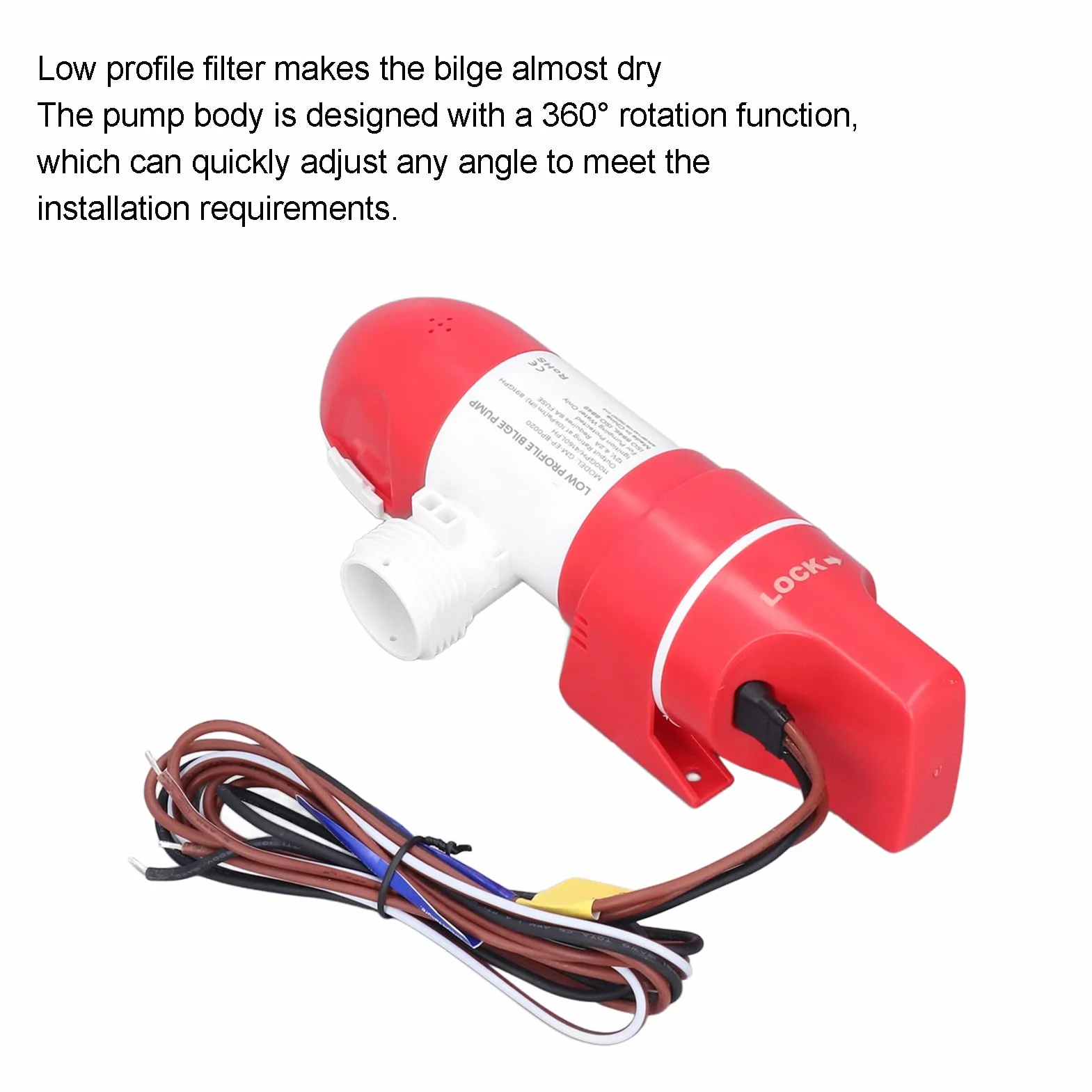 Bomba de Sentina Automática para Barcos 12V 1100 GPH, 360 Grados, Bomba de Agua Baja