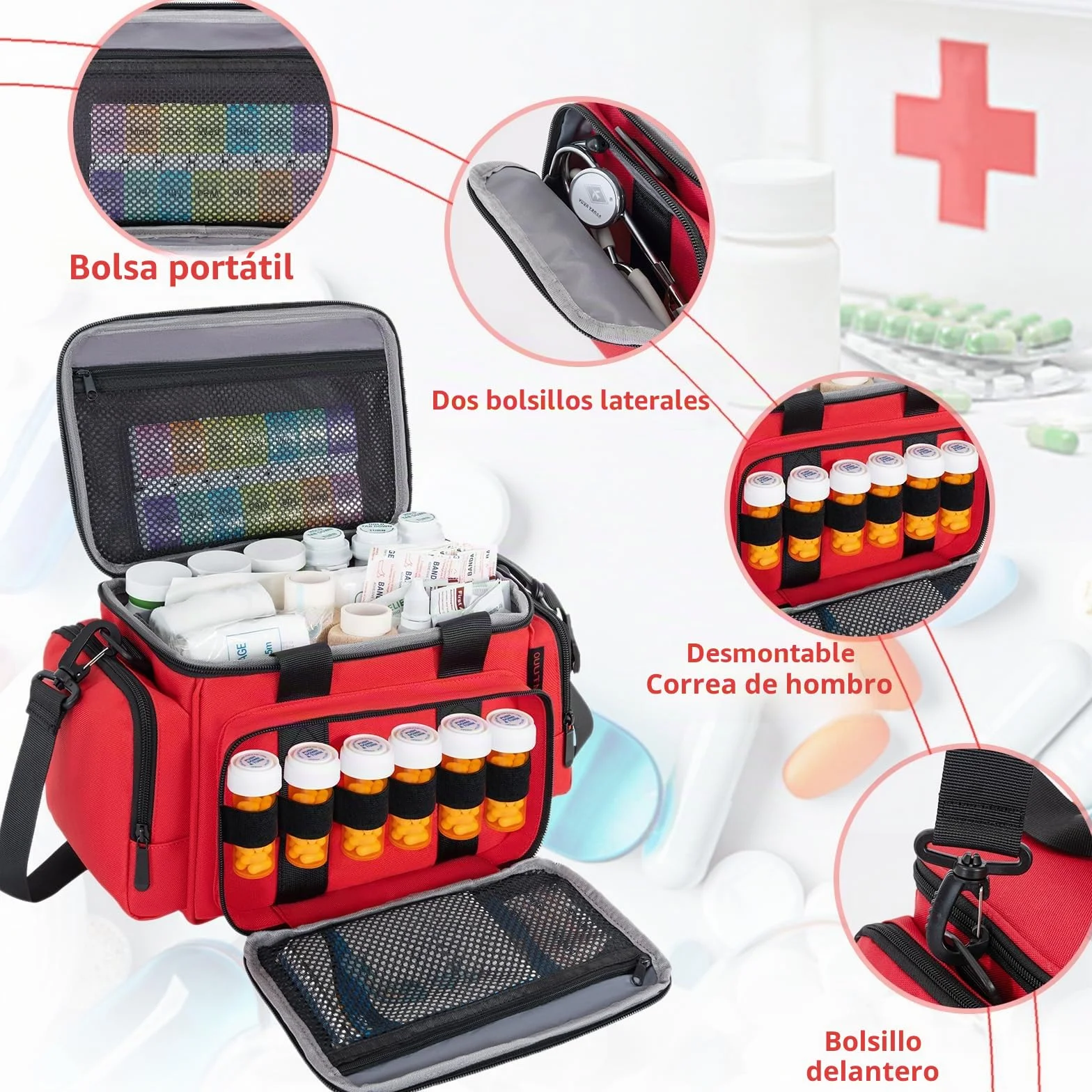 Profesional Bolsa de primeros auxilios grande vacía rojo para enfermeras médico hogar viaje emergencia
