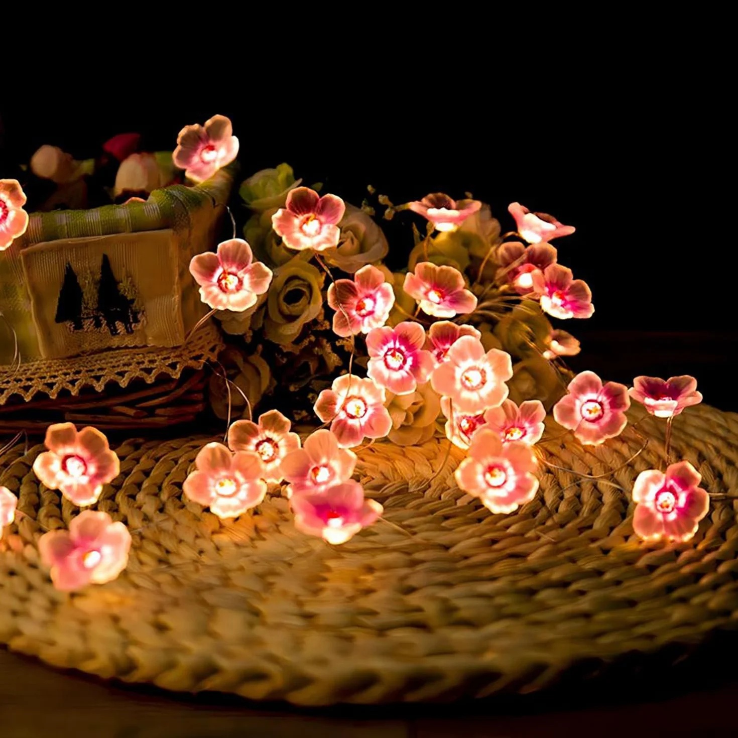Auting Guirnalda LED flores de cerezo 2m 20 luces batería temporizador