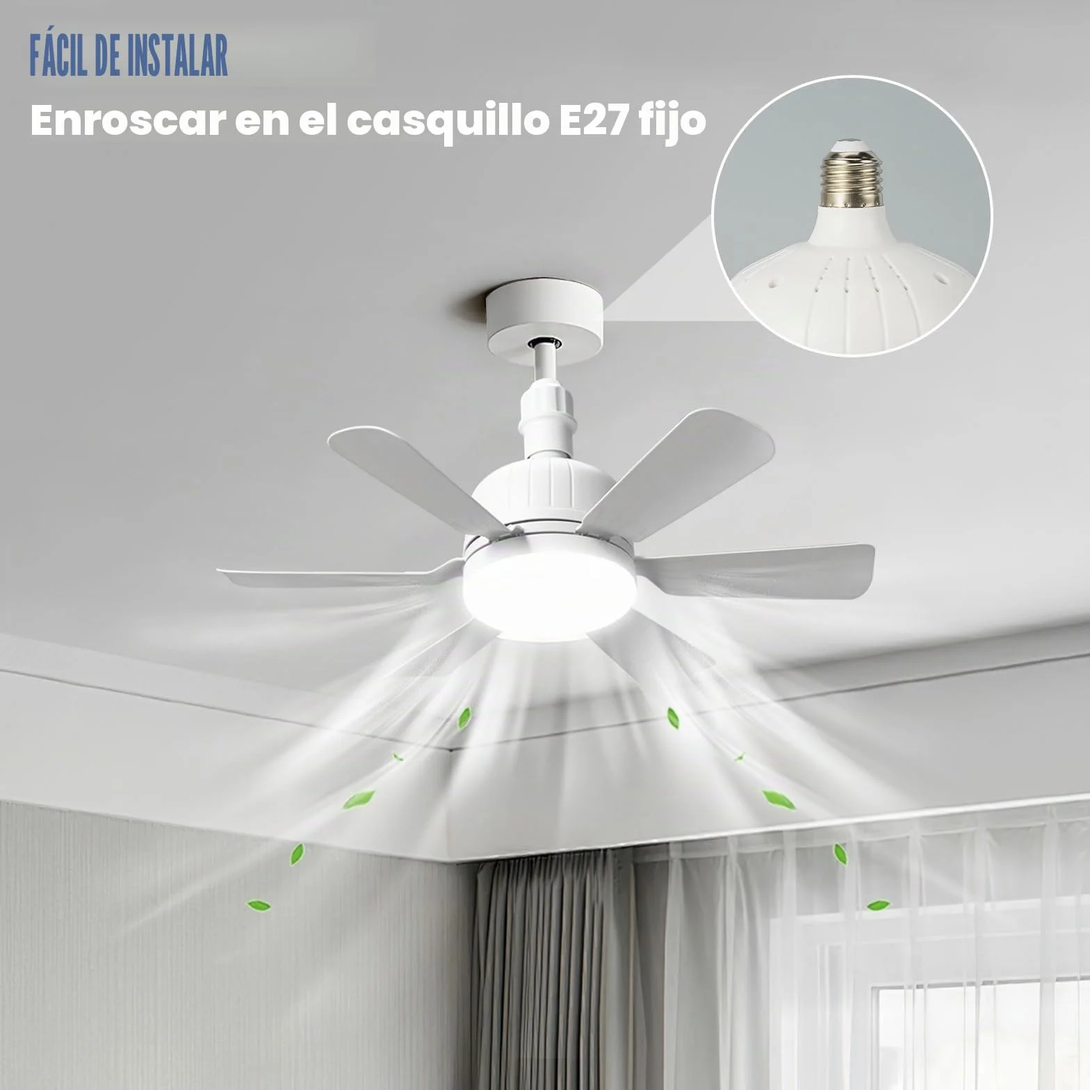 Ventilador de techo con luz LED 24W mando a distancia 3 velocidades silencioso E27