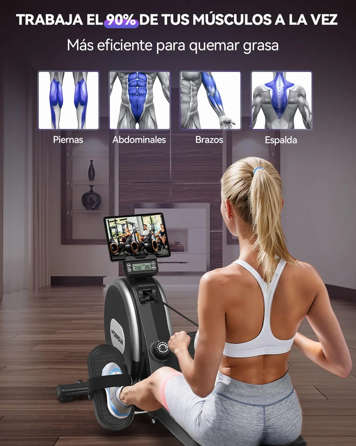 DMASUN Maquina de Remo para casa, 16 Niveles de Resistencia magnética, Soporta hasta 160 kg, Dobles mejorados, Ultra silenciosa y Estable, Conexión a la App, Almacenamiento Vertical para Ahorrar