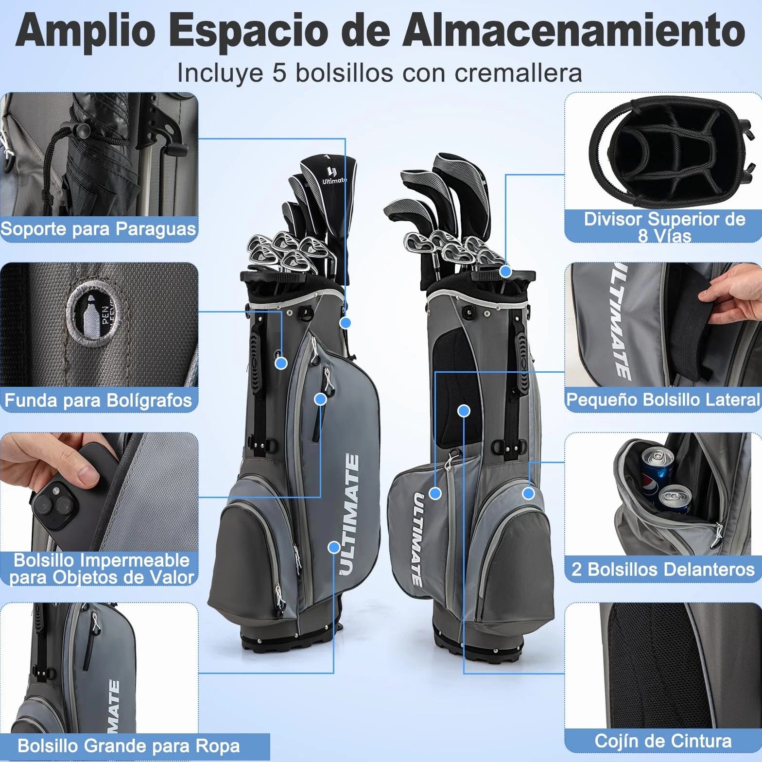 GOPLUS Juego Completo de Palos de Golf, Driver, Fairway, Hybrid y Bolsa, para Hombres y Adolescentes, Mano Derecha