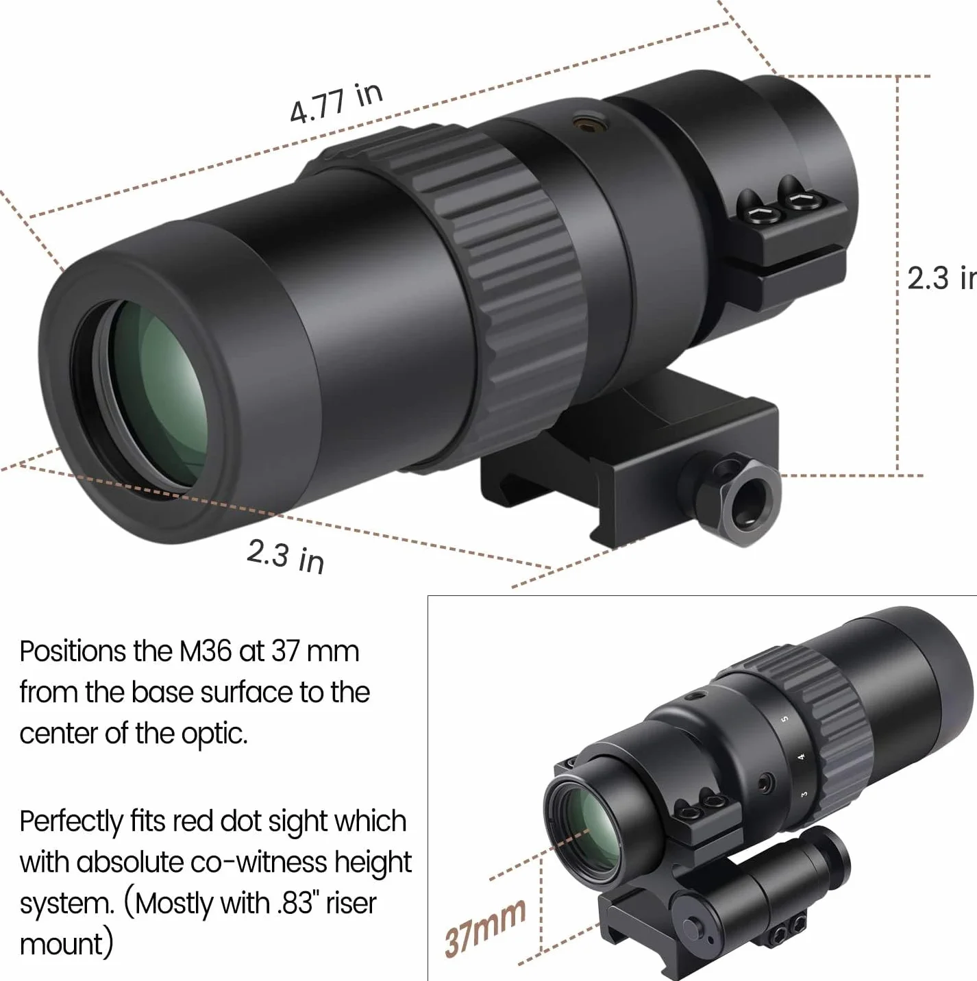 Feyachi M36 Mira de Punto Rojo 1.5X - 5X Lupa óptica de Punto Rojo con Montura Lateral abatible Sólo para Actividades Deportivas