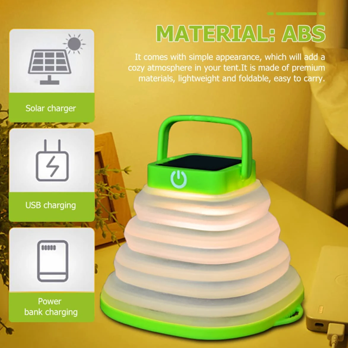 Linterna de camping, 5 piezas de respaldo y colgante al aire libre con tienda portátil, luz plegable, lámpara de linterna, batería USB, kit de camping LED de emergencia, campamento solar, viaje, negro