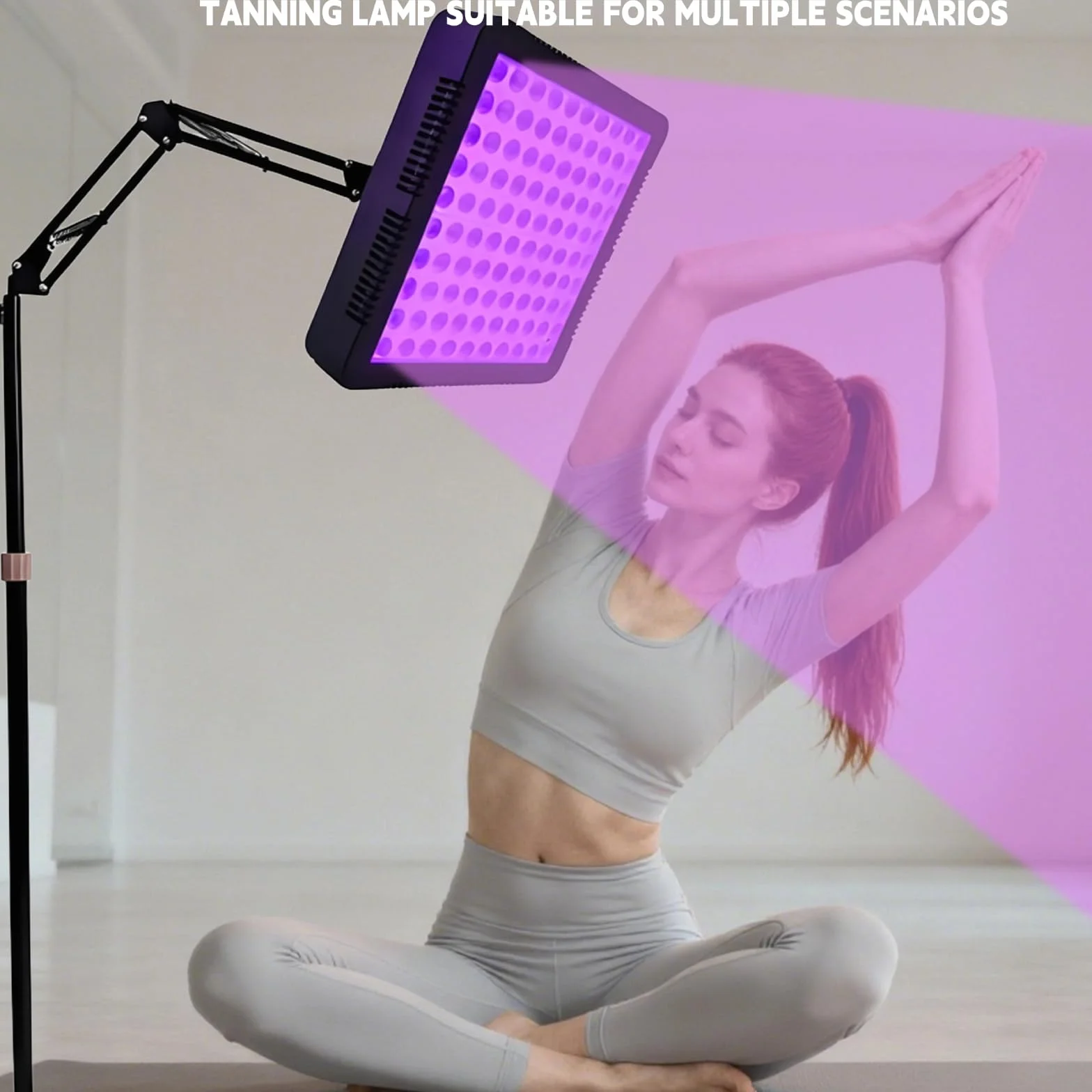 Lámpara de bronceado 100 LED 395 nm cabezal giratorio 360° soporte ángulo