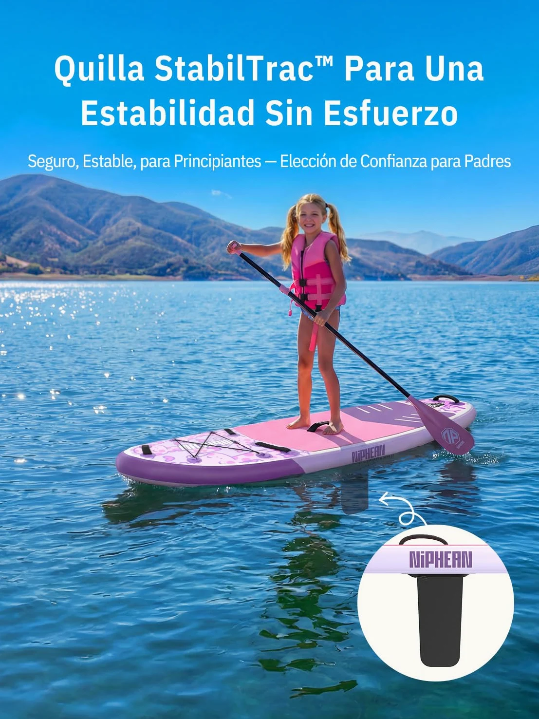 Niphean (Extra Grande) Tabla Paddle Surf Hinchable para 2+1 Personas/Familia, Paddle Surf con (Apto para Principiantes) Aleta Equilibrada, Funda Waterproof, Sup Board para Adultos, Regalo