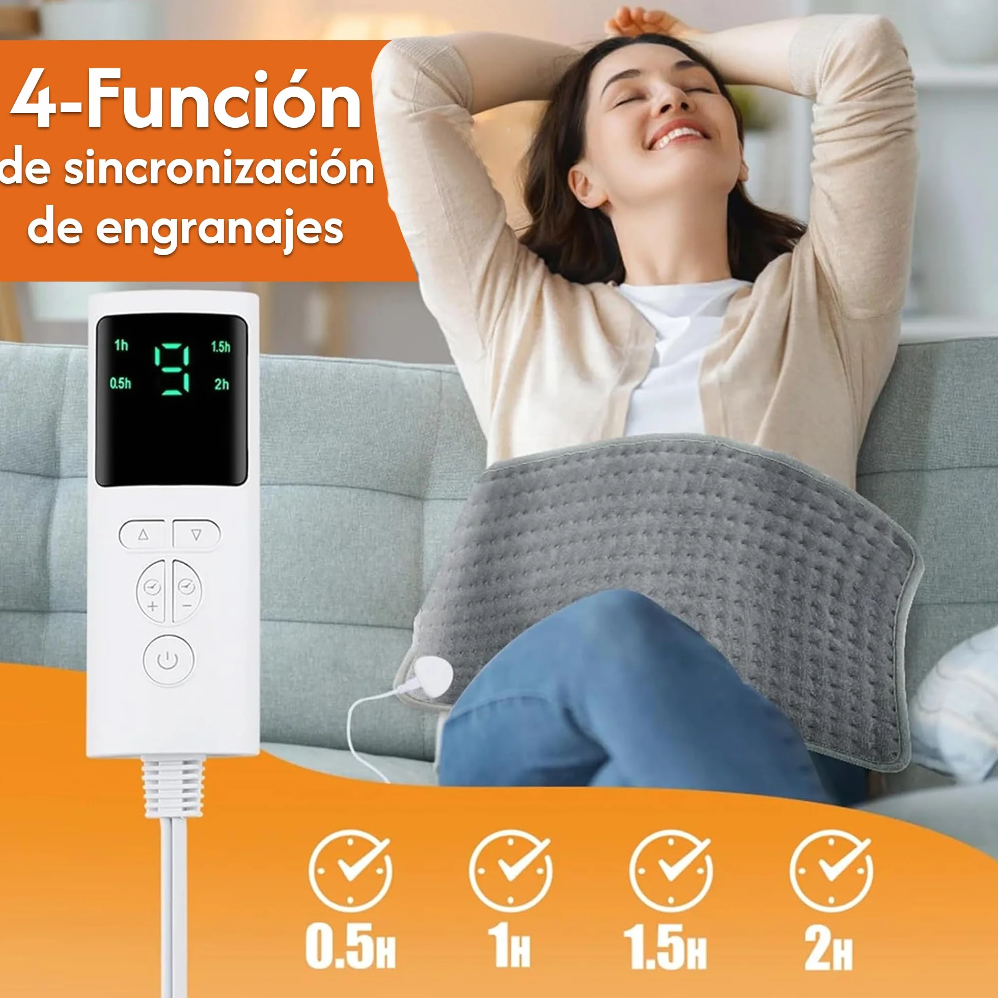 Almohadilla Eléctrica 30 x 60 cm para Espalda, Cuello y Abdomen, Cojín Calefactor con Pantalla Digital, 9 Niveles de Calor y Apagado Automático, Uso Doméstico