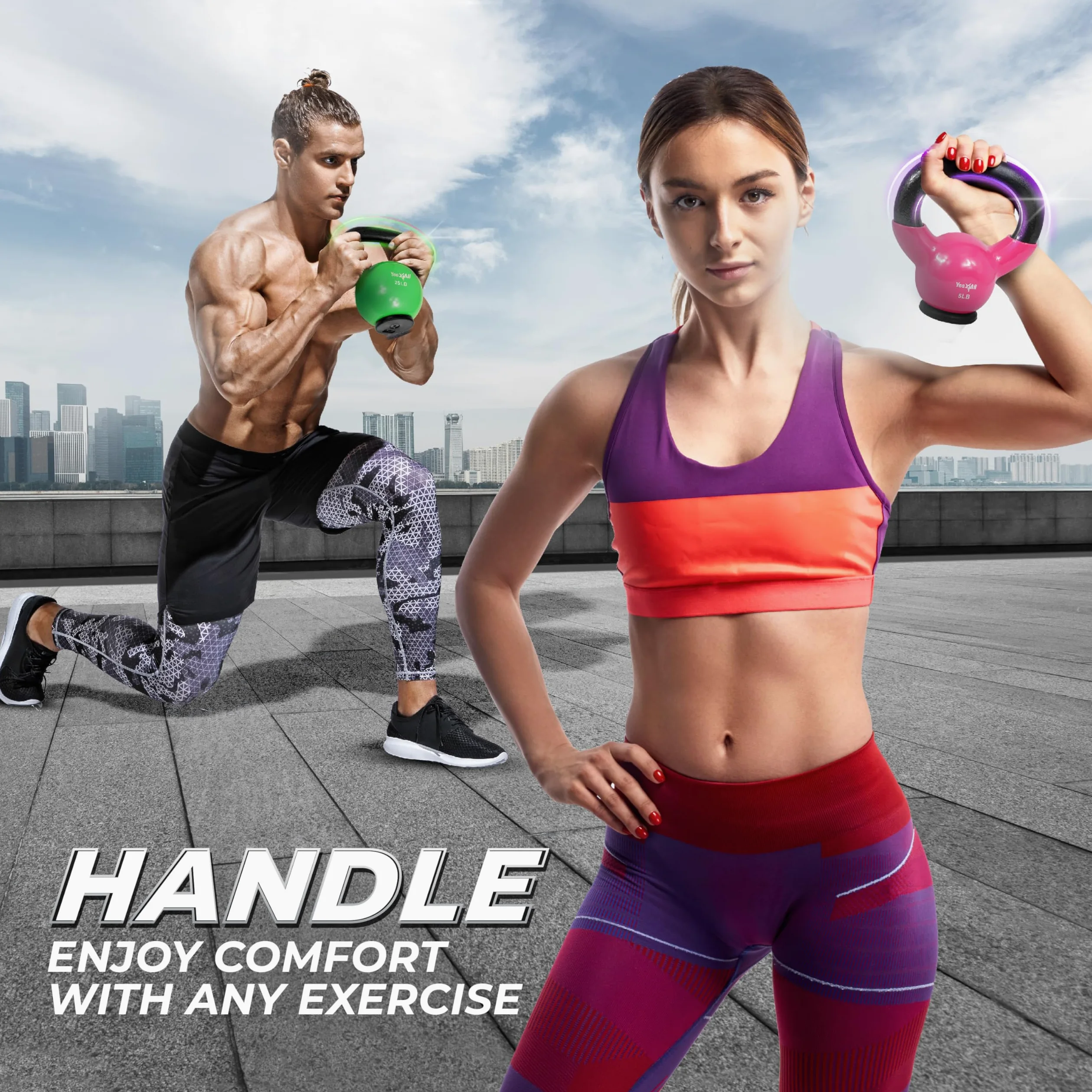 Yes4All 2-20kg Kettlebells de hierro fundido recubierto de vinilo con base de goma protectora