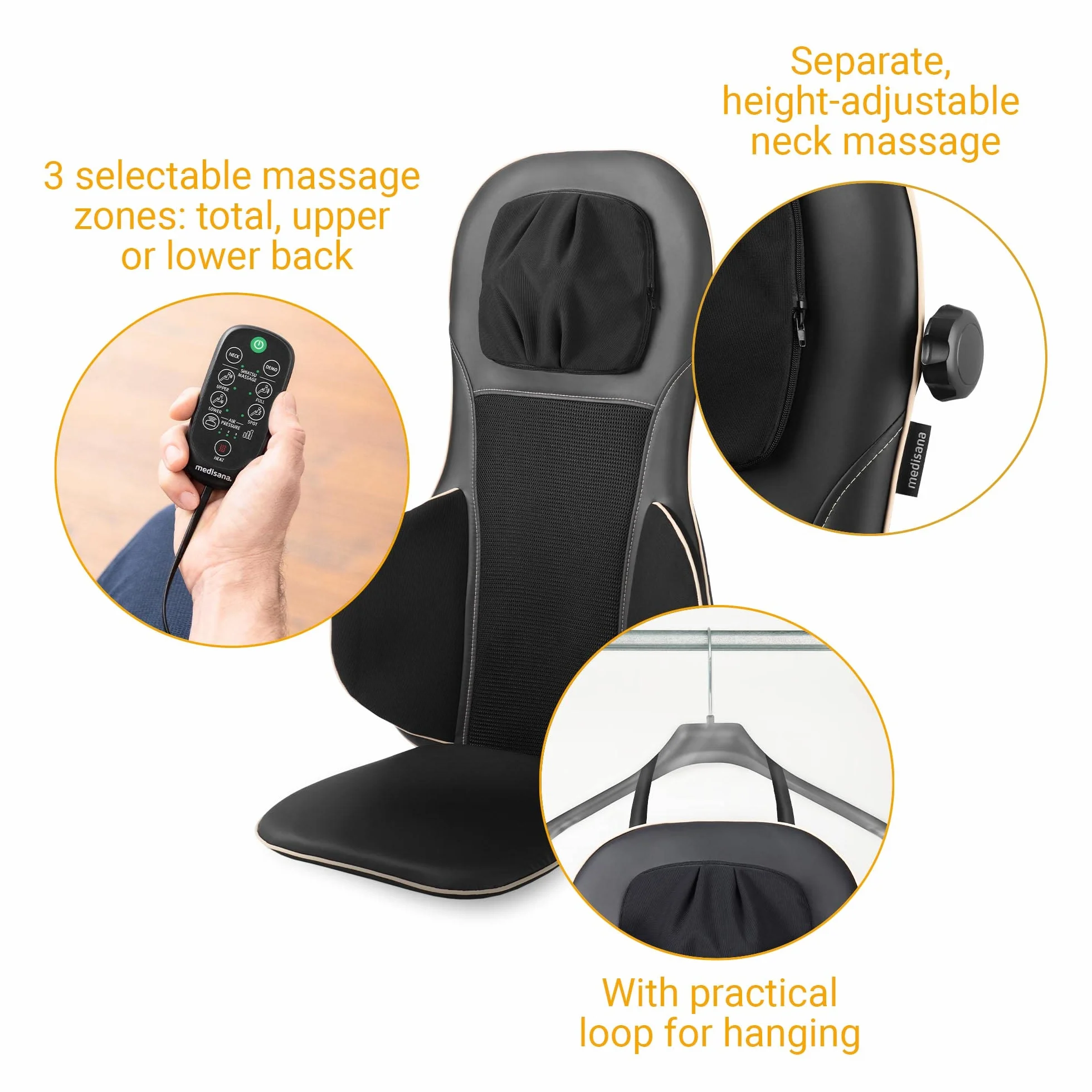 Medisana MC 825 Almohadilla de masaje Shiatsu para espalda y cuello, 3 intensidades, calor y luz roja