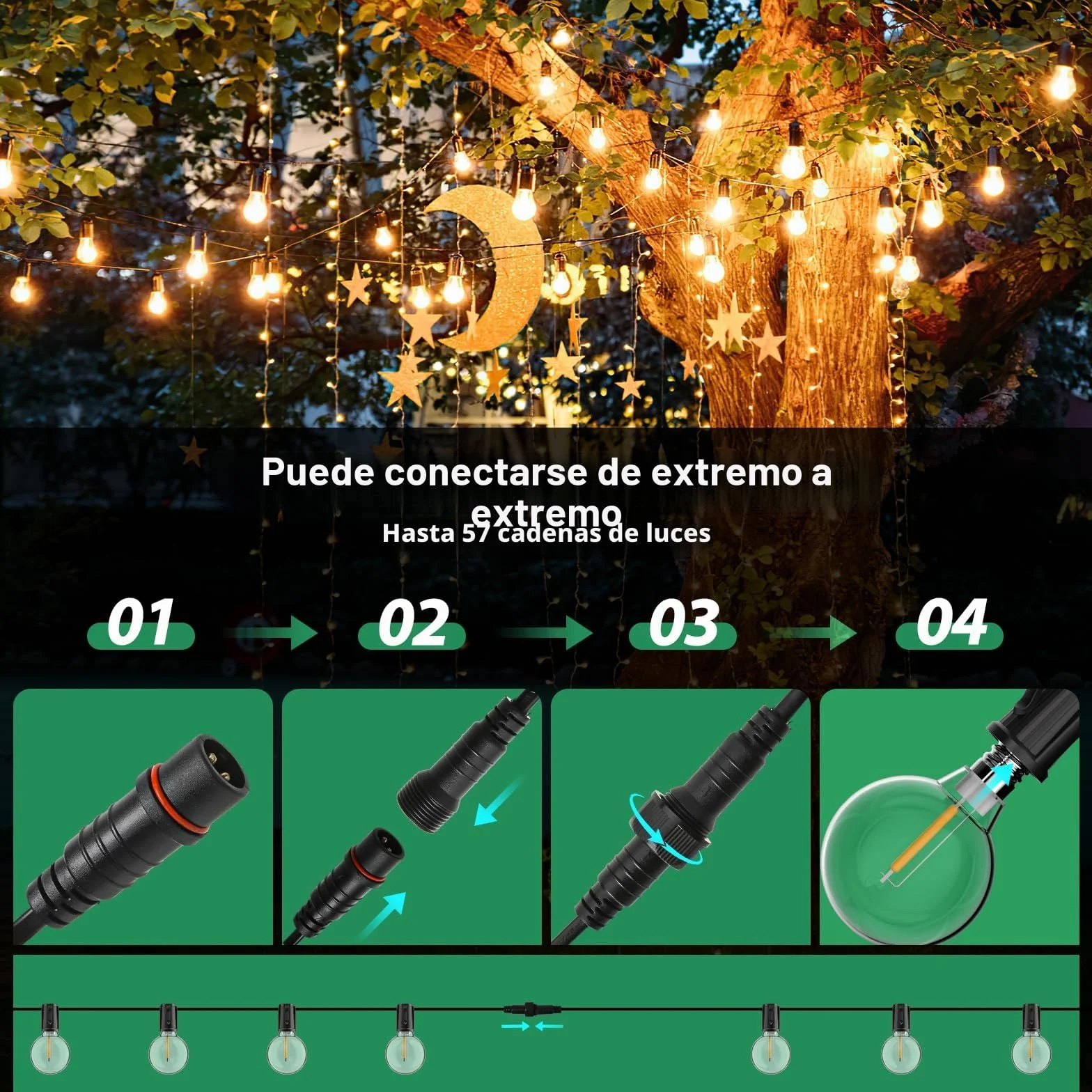 FIFlying Cadena de luces para exteriores 8.8 m IP54 impermeable 12+1 bombillas inastillables