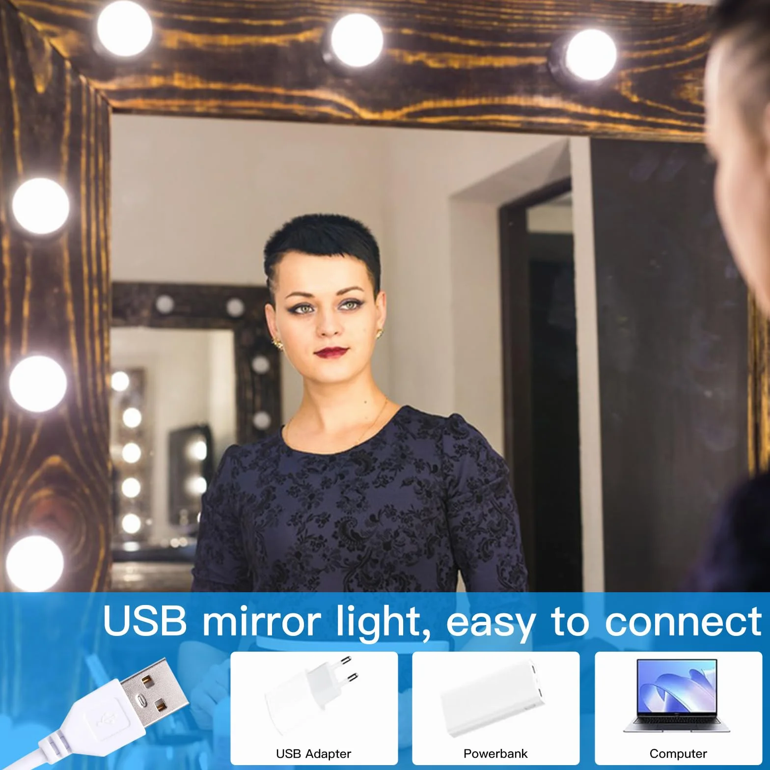 Luz de Maquillaje LED con 12 Bombillas Regulables, 3 Modos de Color para Tocador