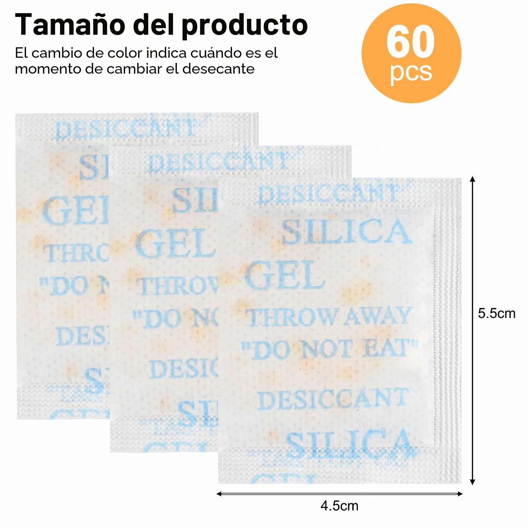 Gel de Sílice Desecante Grado Alimenticio 5g x 60 Bolsas con Indicador de Humedad