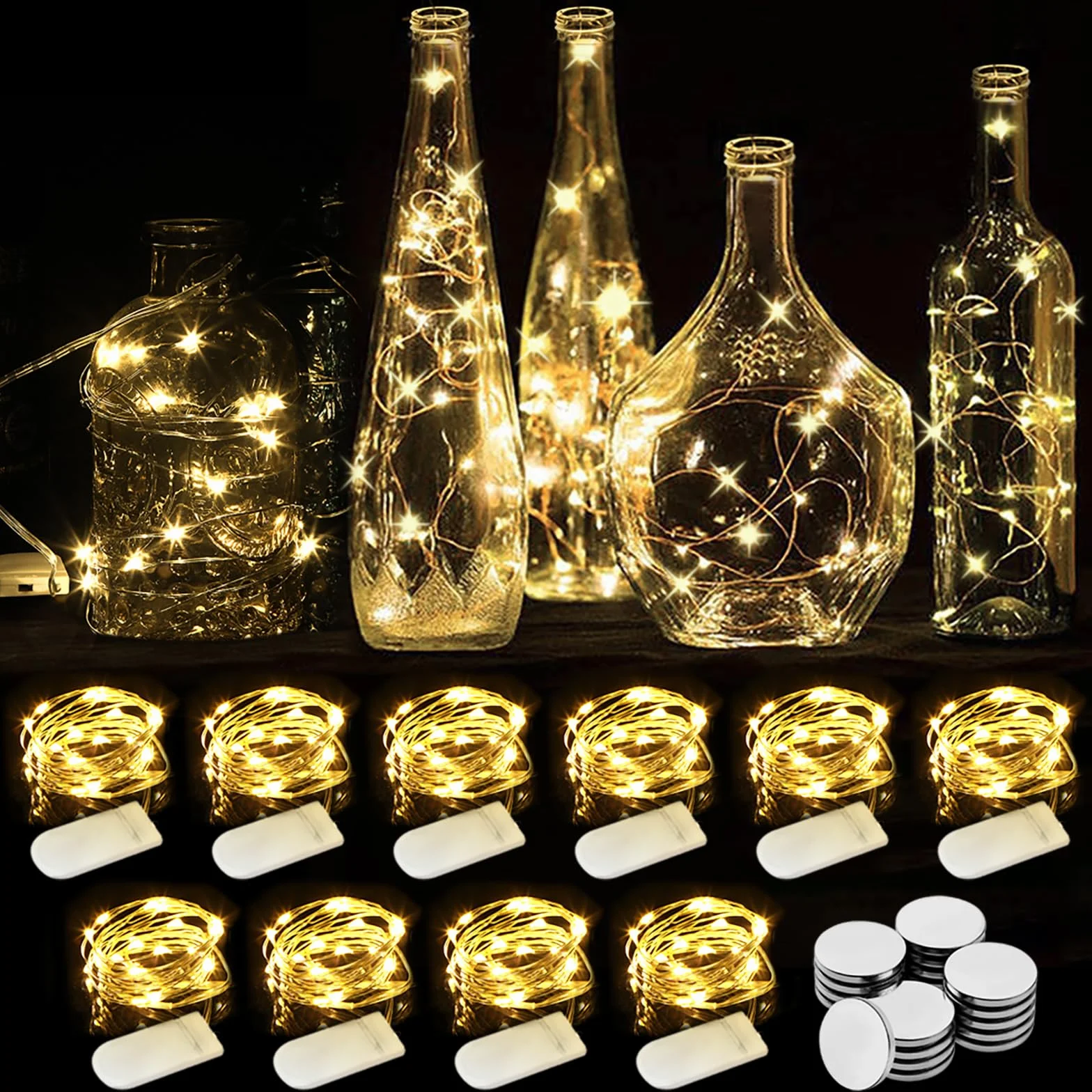 WEARXI Guirnalda Luces Interior 10 Piezas 2M 20 Mini LED Cadena de Luces Decorativas Blanco Cálido