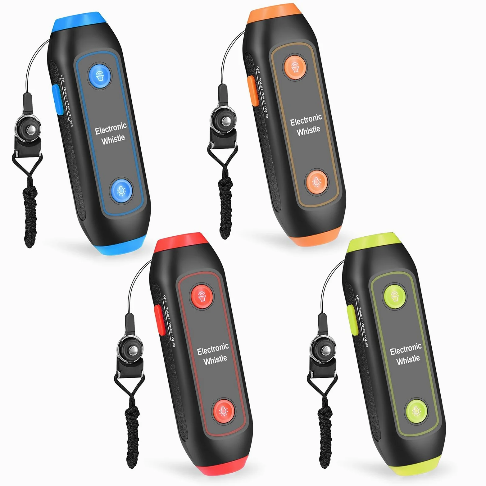 Eujgoov Silbato de árbitro Electrónico 3 Tonos Ajustables Silbato sin Contacto de 120 DB con Linterna LED y Luz Estroboscópica SOS para Emergencias Deportivas Al Aire Libre