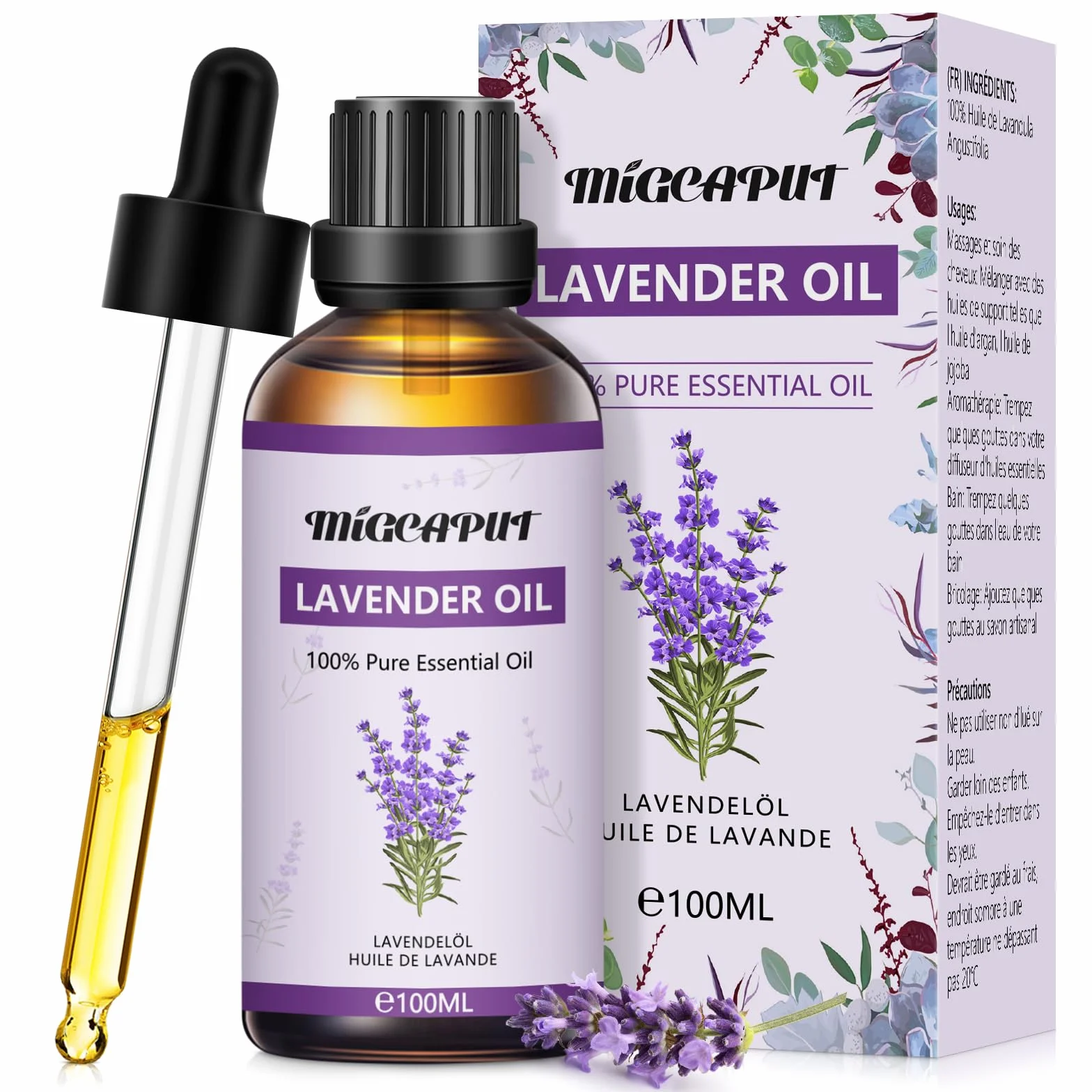 Aceite Esencial de Lavanda 100ML 100% Puro Natural para Aromaterapia, Cuidado de la Piel y Anti Acné