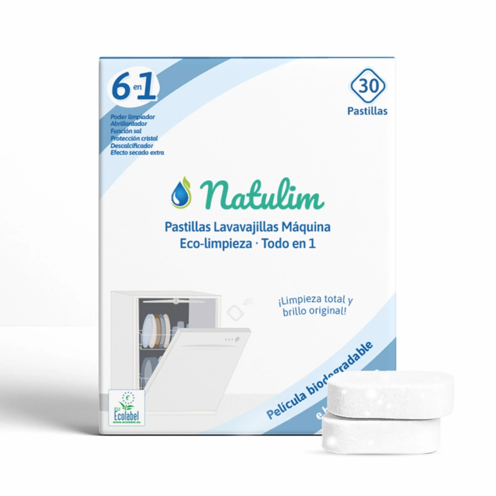 Natulim Pastillas Lavavajillas 30 Usos Biodegradables Hidrosolubles 6 en 1