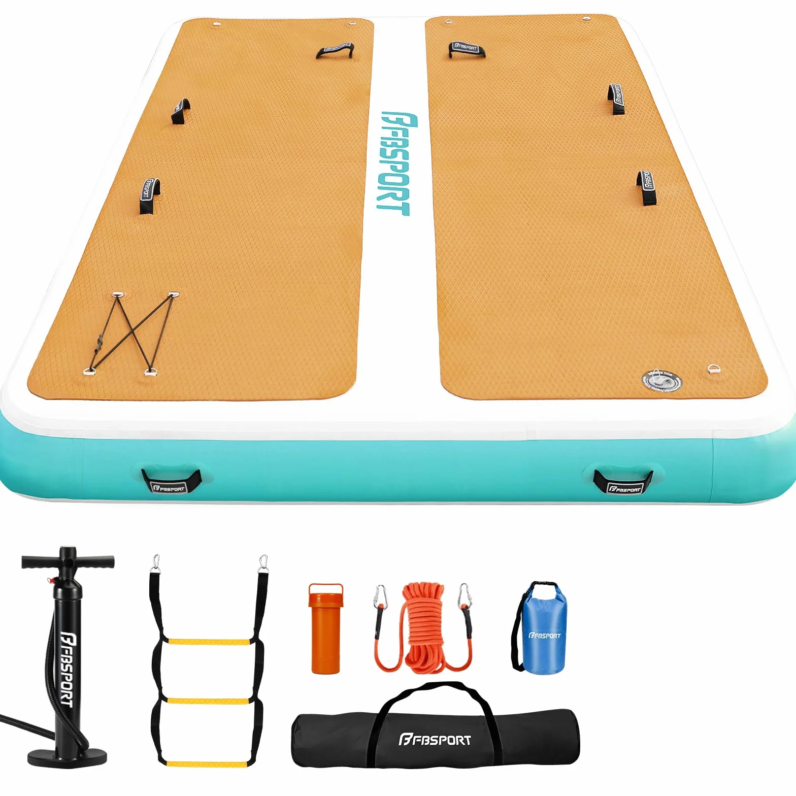 FBSPORT Muelle flotante inflable, plataforma de natación inflable de 10 pies para lago, alfombrilla flotante de agua inflable con superficie de EVA antideslizante, isla flotante para piscina, playa,