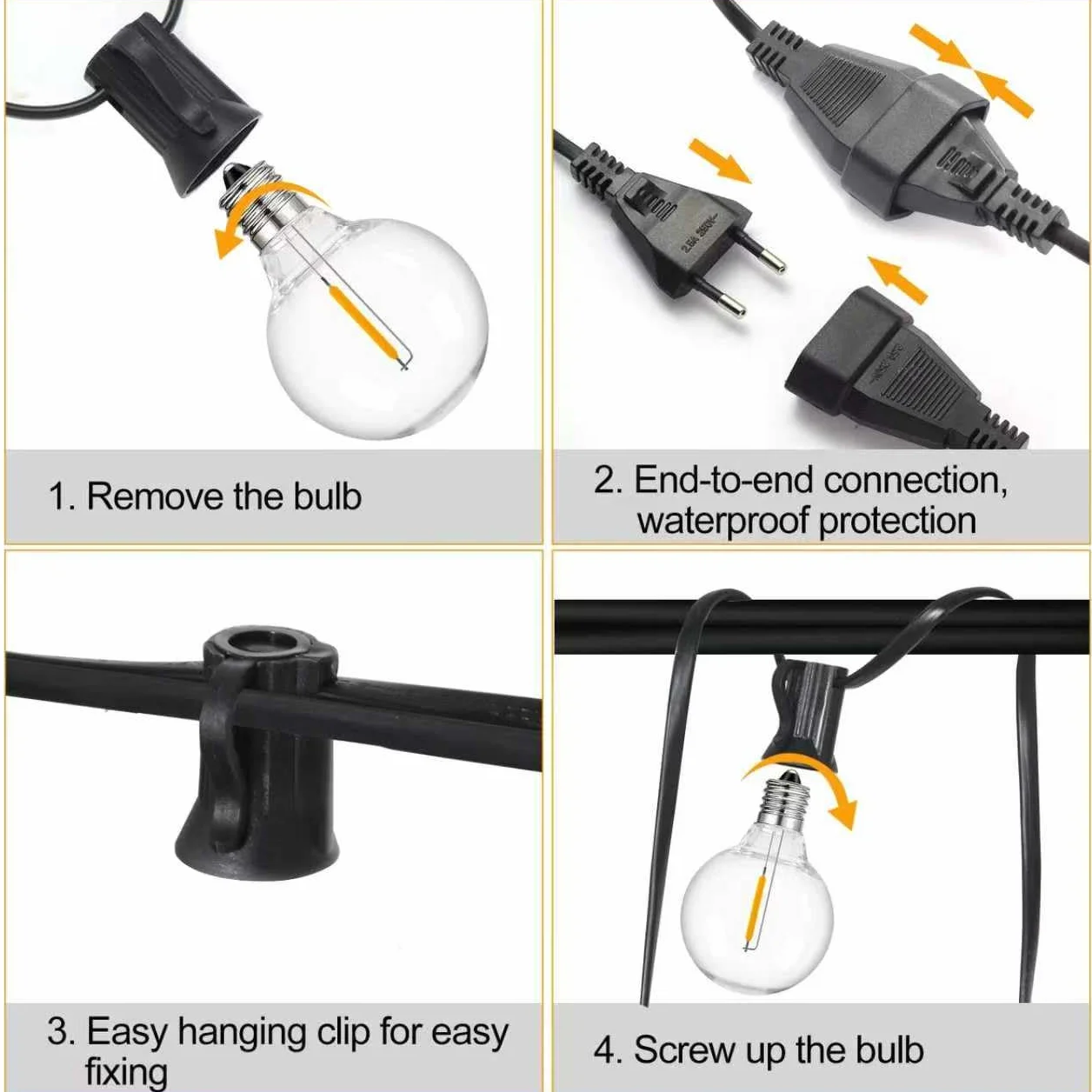 Cadena de Luces Exterior 15M IP44 Impermeable LED G40 25+1 Bombillas