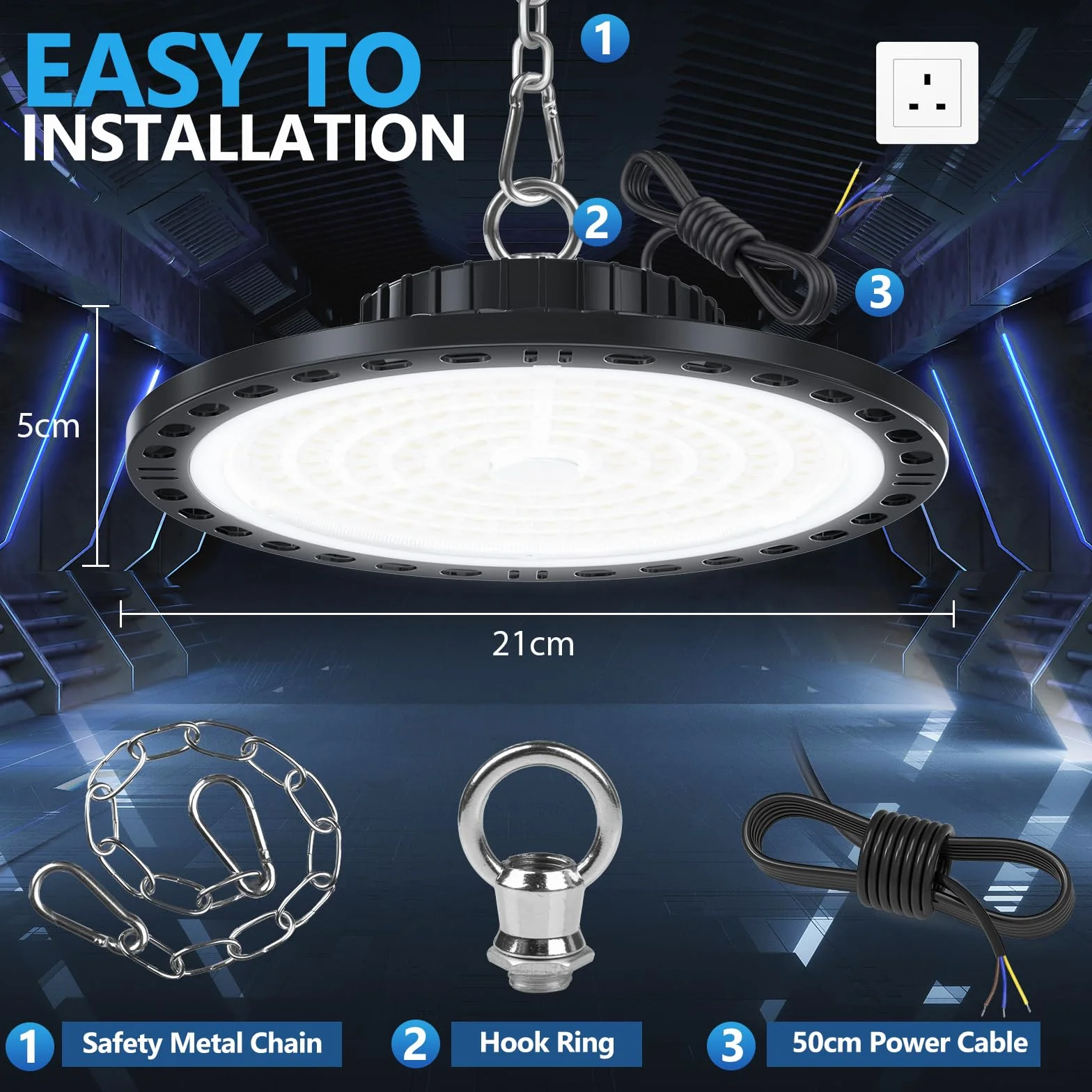 UFO LED Lámpara de Alta Bahía 100W 10000LM 7000K Blanco Frío IP65 Impermeable Industrial