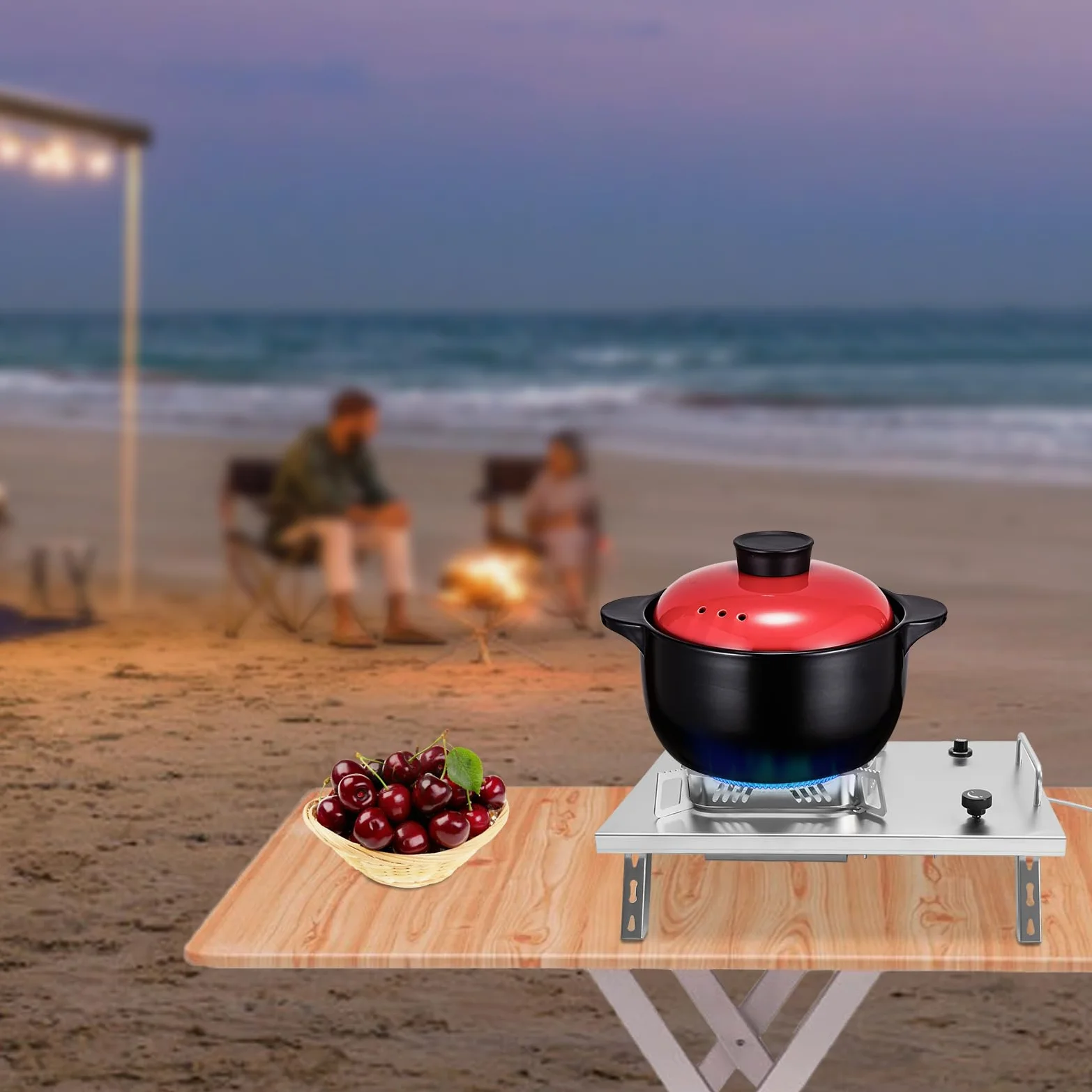 Hornillo de camping de gas plegable de 2600 W, hornillo de gas portátil con encendido piezoeléctrico, resistente al viento, quemador ajustable, incluye bolsa portátil para pícnic al aire libre,