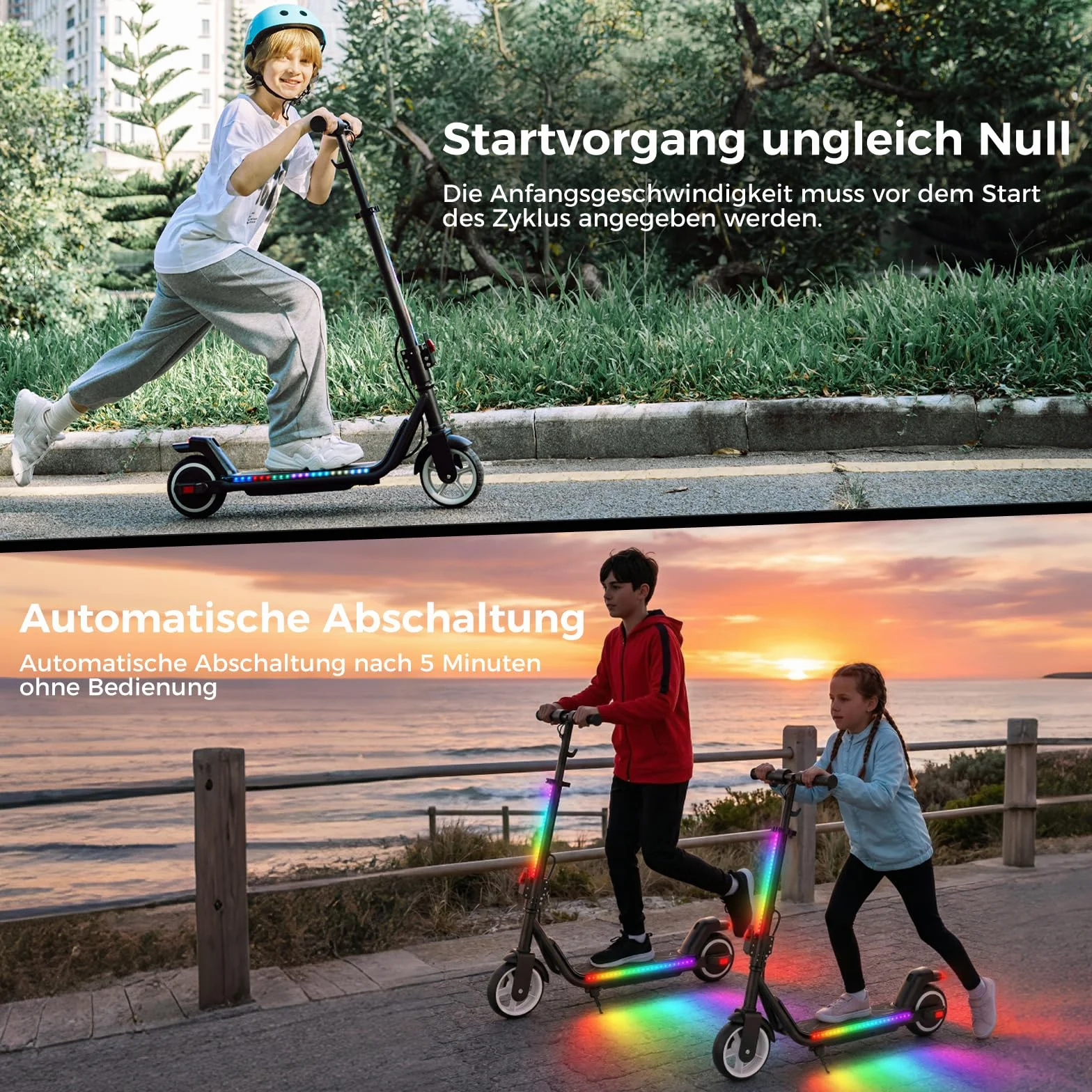 iScooter Patinete eléctrico infantil 250W Bluetooth plegable 15 km autonomía 3 modos velocidad 8-19 km/h