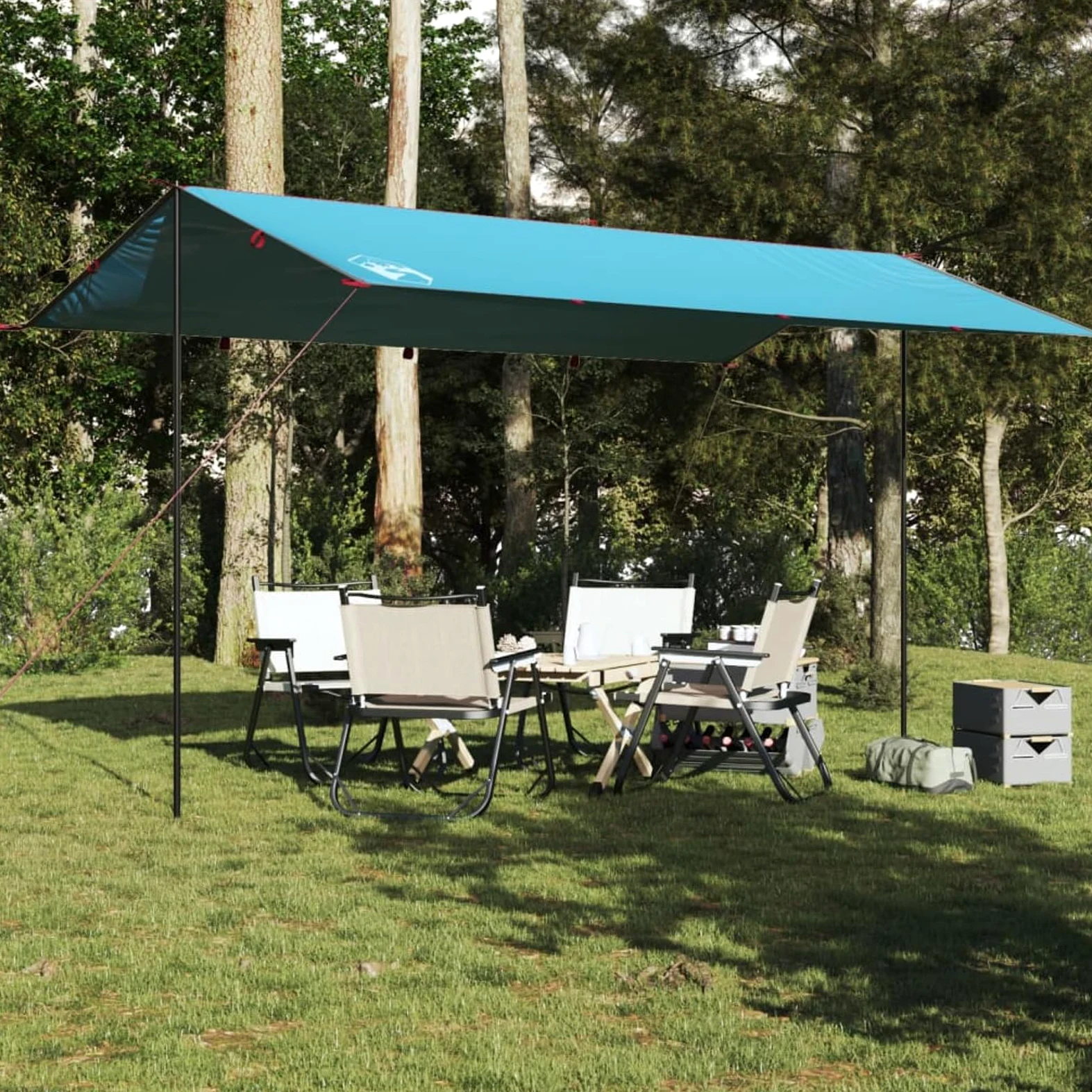 IKAYAA Toldo Camping 500 x 294 cm Impermeable, Ultraligero y Portátil Toldo de Refugio, Tienda de Campaña Tarp, Protección UV, Anti Desgarro, Tarp para Picnic Pesca Camping Senderismo Azul
