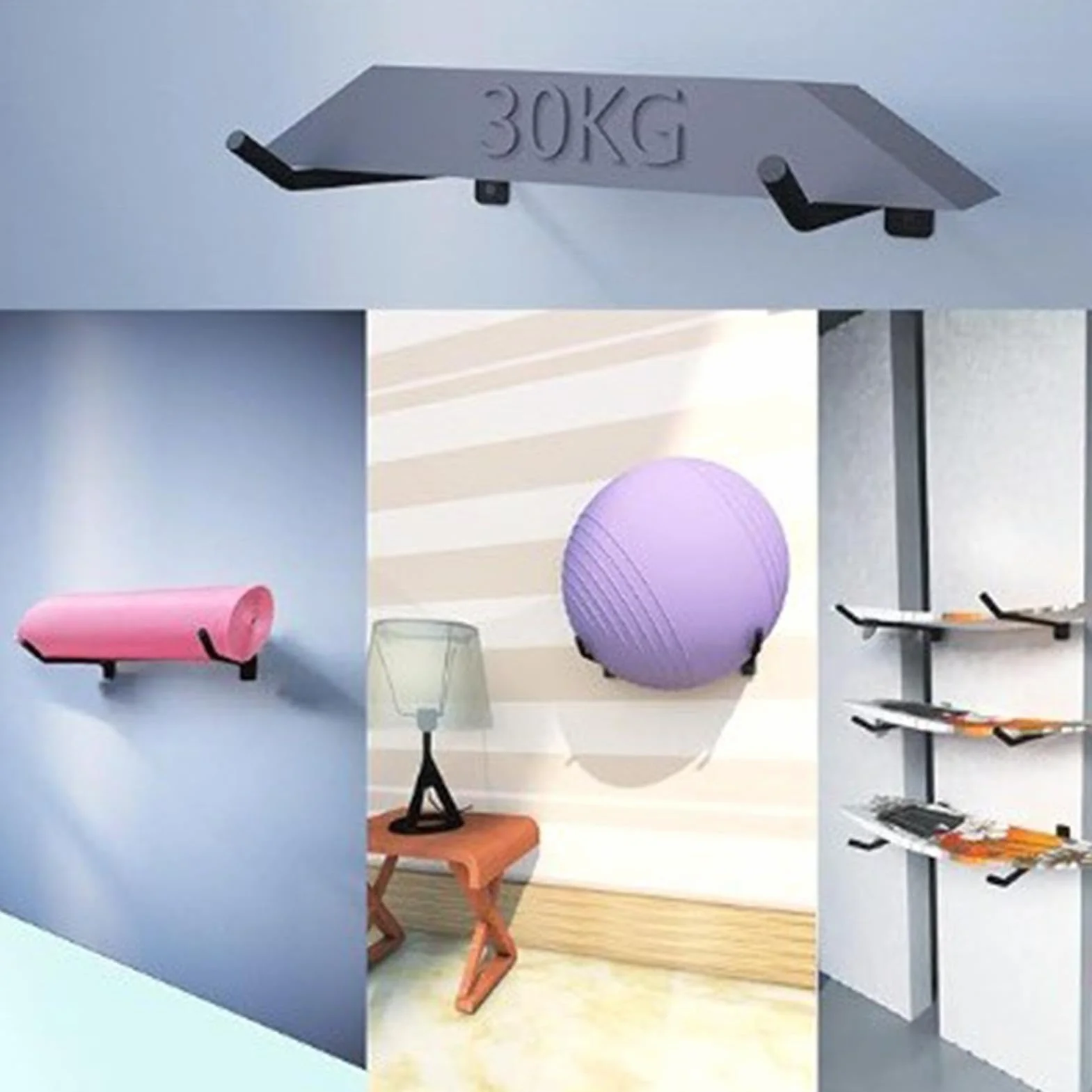Montaje de pared de bola de ejercicio | Monta de pared de soporte de pelota de 2x, accesorios de gimnasia para el hogar de servicio pesado, organizador de almacenamiento de equipos de fitness para gim