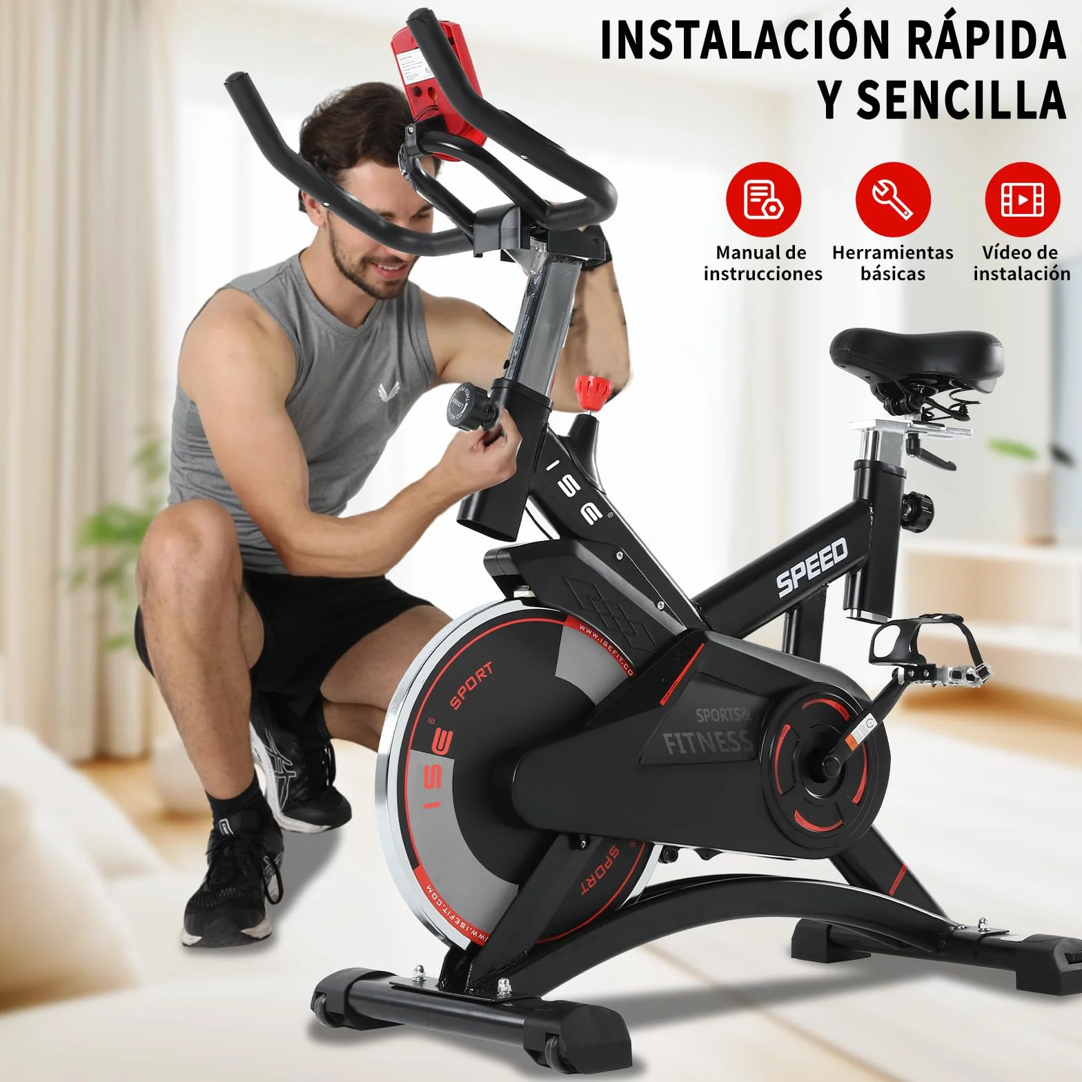 ISE Bicicleta Estática Profesional con Sensor de Pulso,Ajustable Resistencia, Pantalla, Bici Estática, Fitness En Casa con Volante de Inercia,Bicicleta Estática Indoor con Sillín Ajustable, Máx.120kg