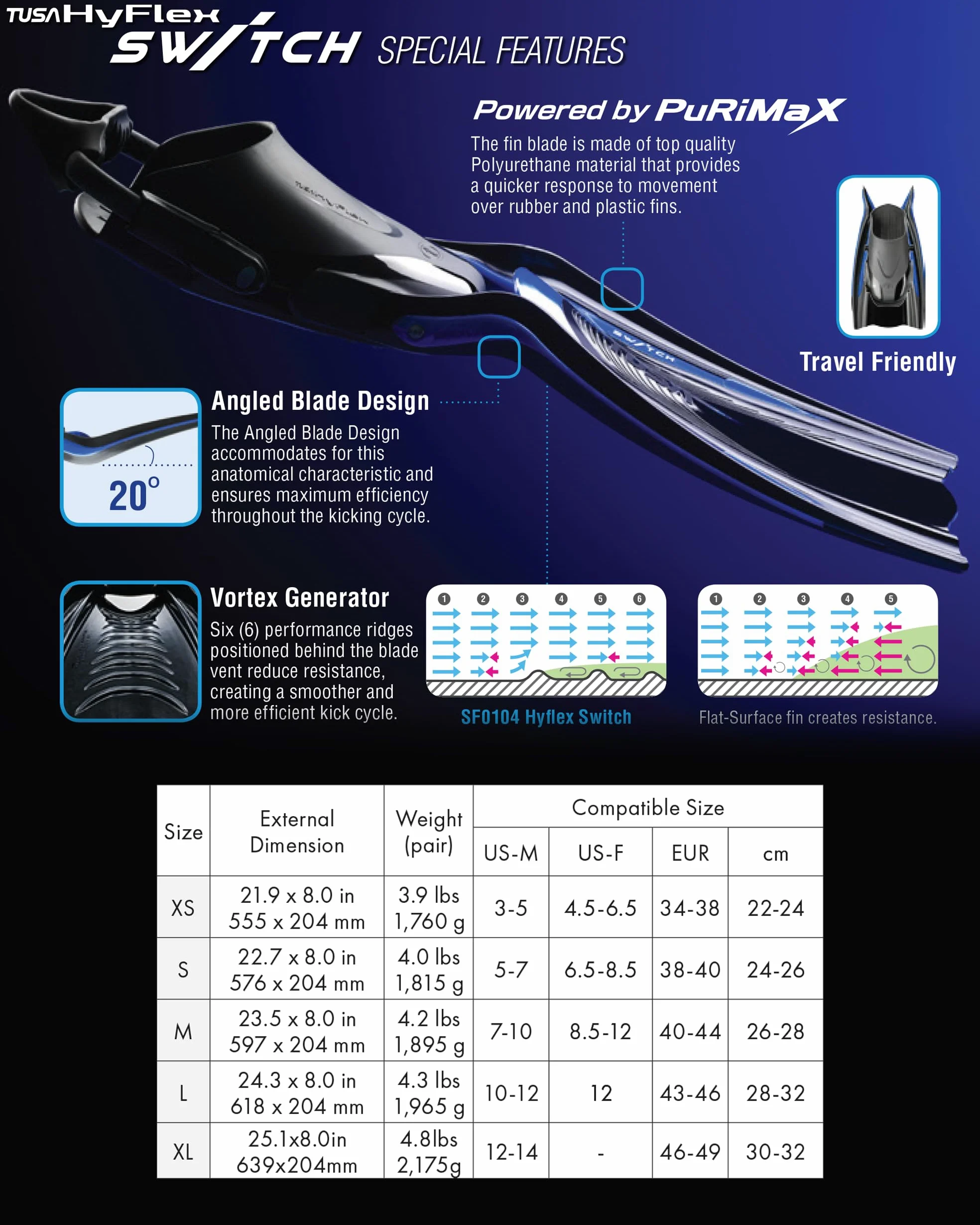 Tusa Aletas de Buceo SF-0104 Hyflex Switch