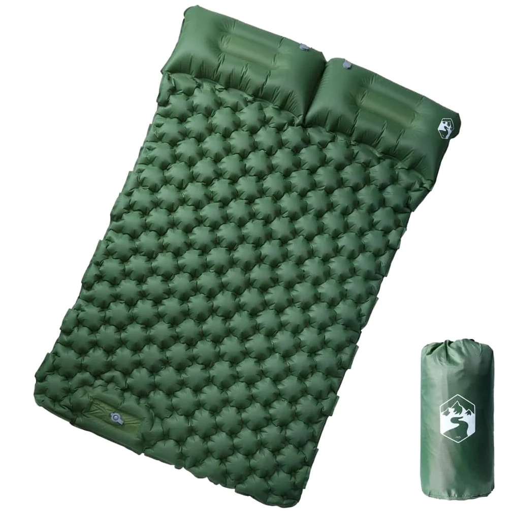 Colchoneta doble autoinflable con cojín, esterilla de camping de nailon 40D con revestimiento de TPU, 195 x 130 x 8,5 cm, ligera y compacta, para camping, senderismo, viajes, 2 personas
