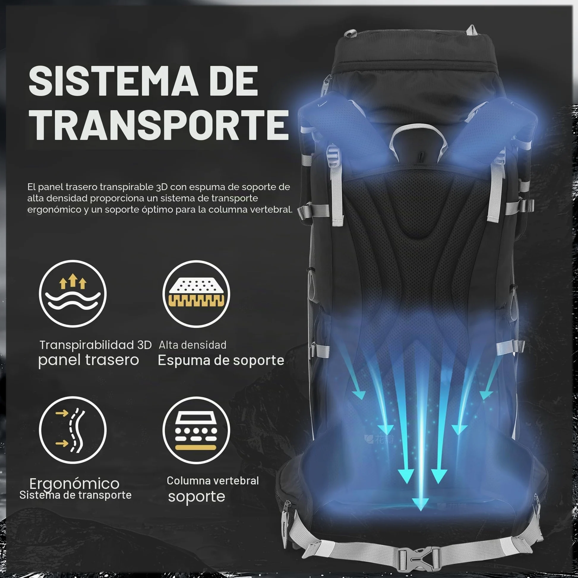 MOUNTAINTOP Mochila Trekking 50L Hombre Mujer Funda Lluvia | Ideal para senderismo montaña acampada y viajes de varios días, cremalleras YKK, soporte lumbar cinturón acolchado