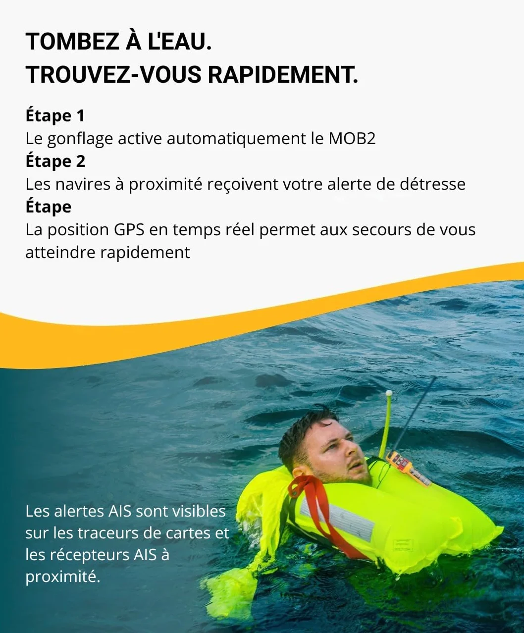 Ocean Signal rescueME MOB2 Radiobaliza Hombre al Agua (Aprobada Clase M) con AIS, DSC y GPS Integrado - Dispositivo de Seguridad Marítima Compacto, Impermeable y de Alerta de Rescate Instantánea | Activación automática del chaleco salvavidas