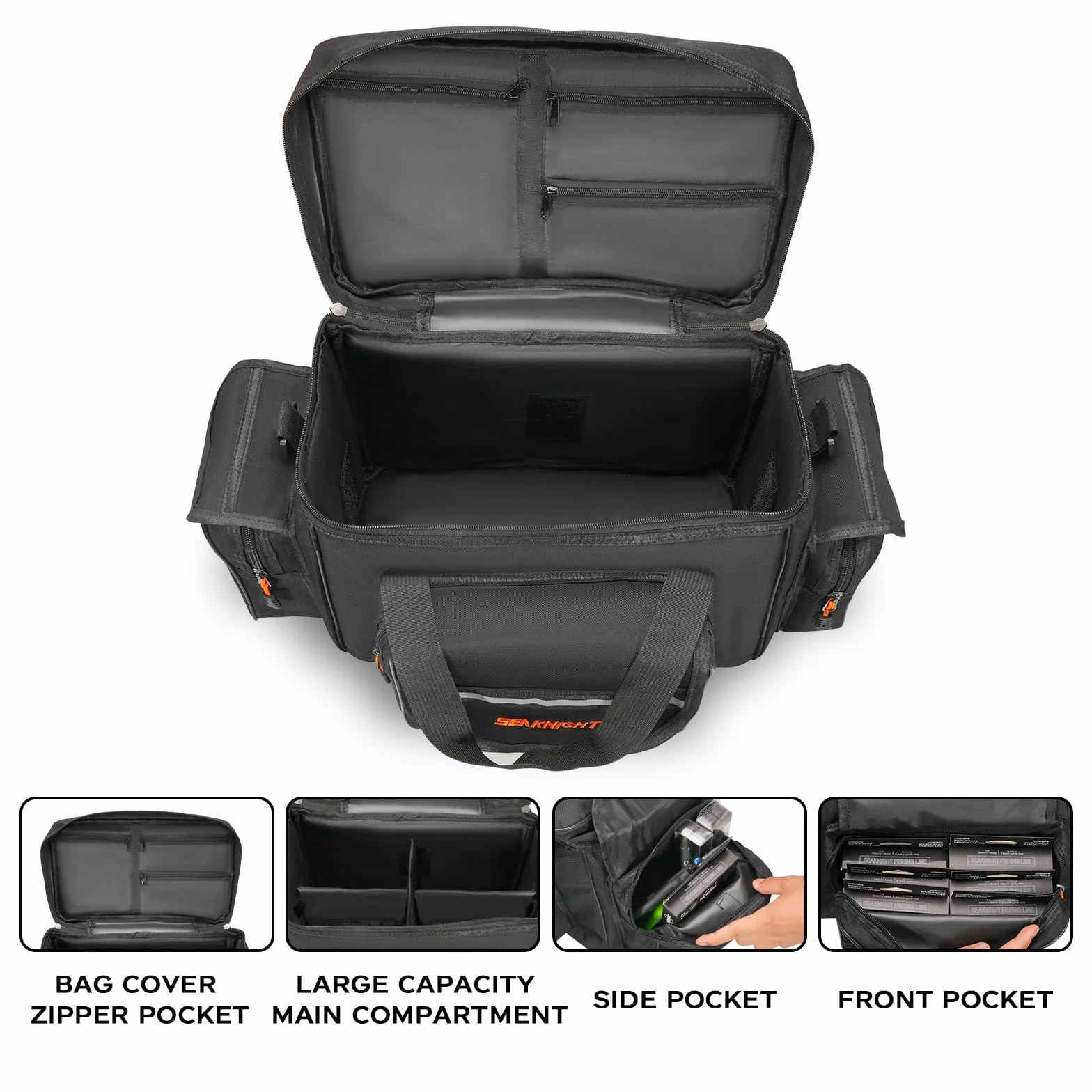 Seaknight Bolsa de pesca de un solo hombro, bolsa de pesca de carpa, bolsa de pesca en el mar, bolsa de camuflaje al aire libre, bolsa de viaje para senderismo, L - Negro, Para exteriores