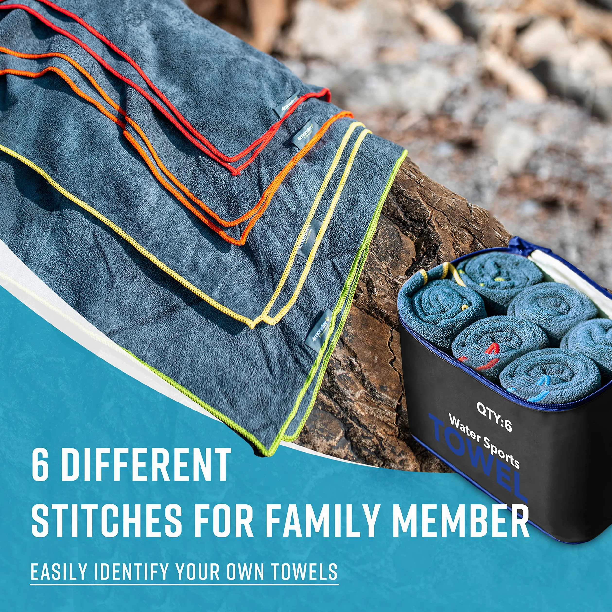 4Monster Paquete de 6 toallas de microfibra para gimnasio con bolsa de accesorios, toalla de viaje de secado rápido, súper ligera, ultra absorbente, toalla para deportes, yoga, natación, senderismo,