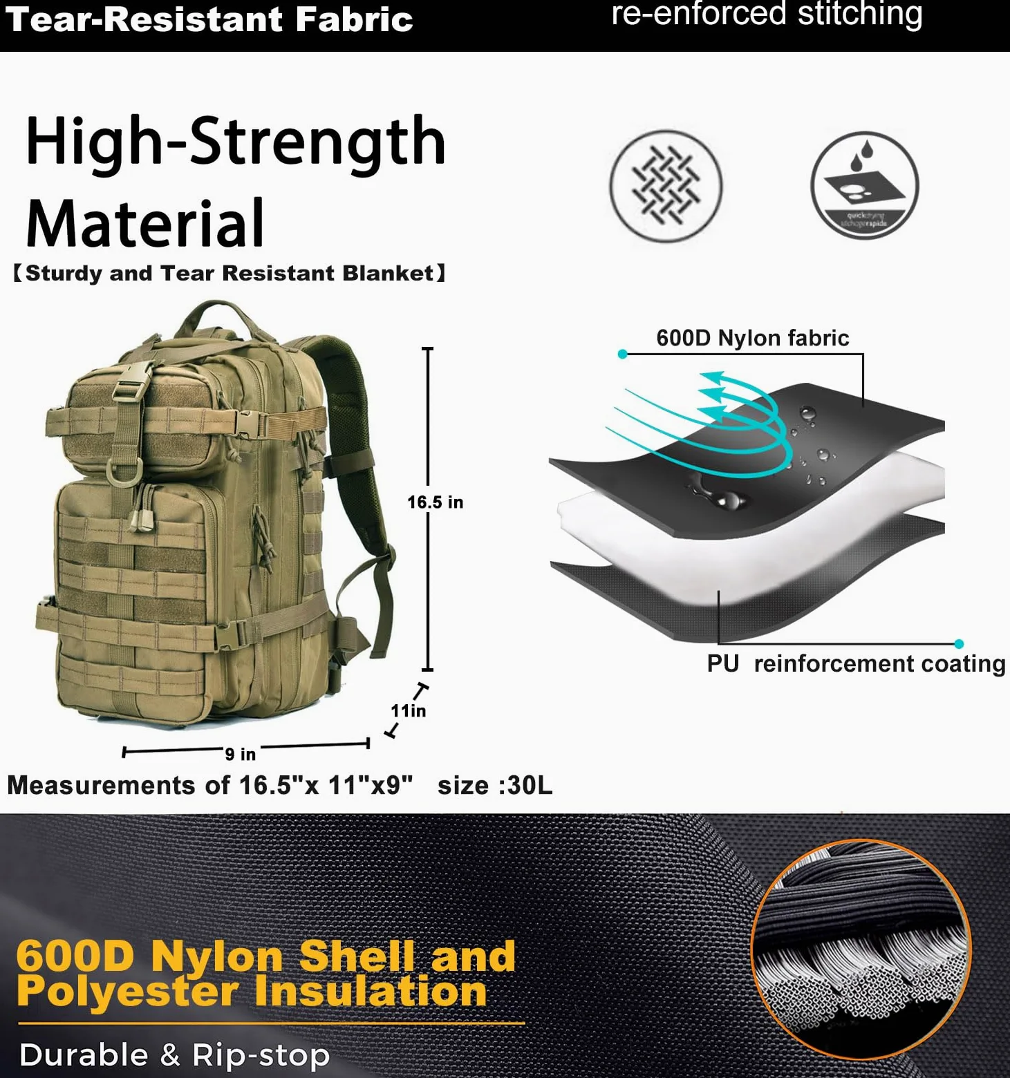 Miramrax Mochila táctica pequeña militar – Mochila de 30 L para hombre, mochila de asalto Molle, bolsa de insectos para senderismo y camping