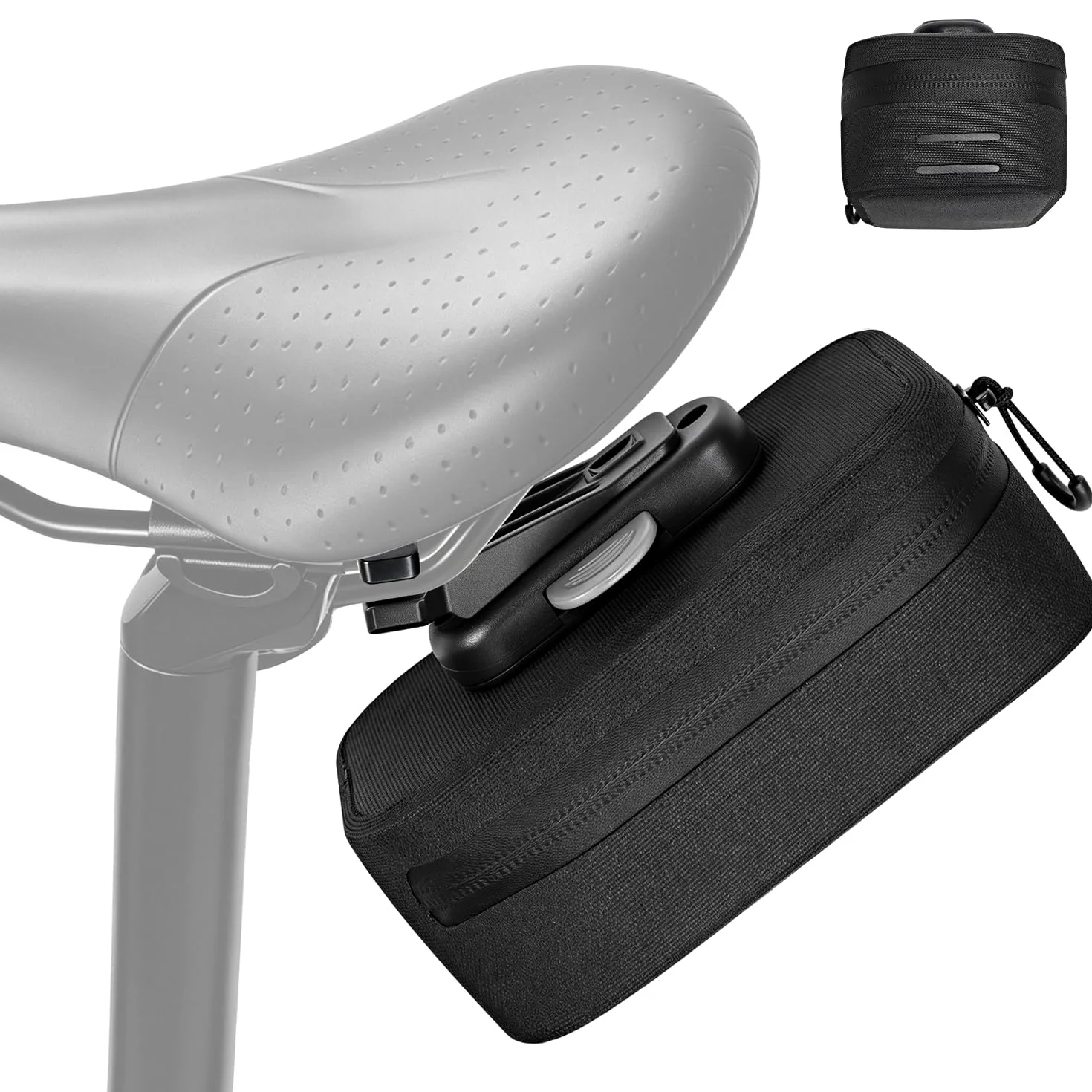 WOTOW Bolsa de Sillín para Bicicleta - Bolsa Bajo Asiento Impermeable de 0,64 L con Cremallera, Hebilla Magnética de Liberación Rápida y Soportes de Montaje para Bicicletas de Carretera y Montaña
